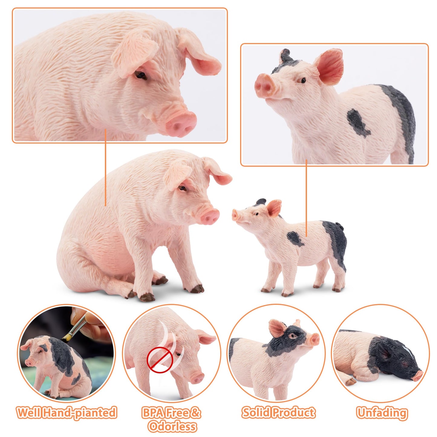Toymany 8PCS Realistic Pig Figurines Set – Safe PVC Farm Animal Toys for Kids