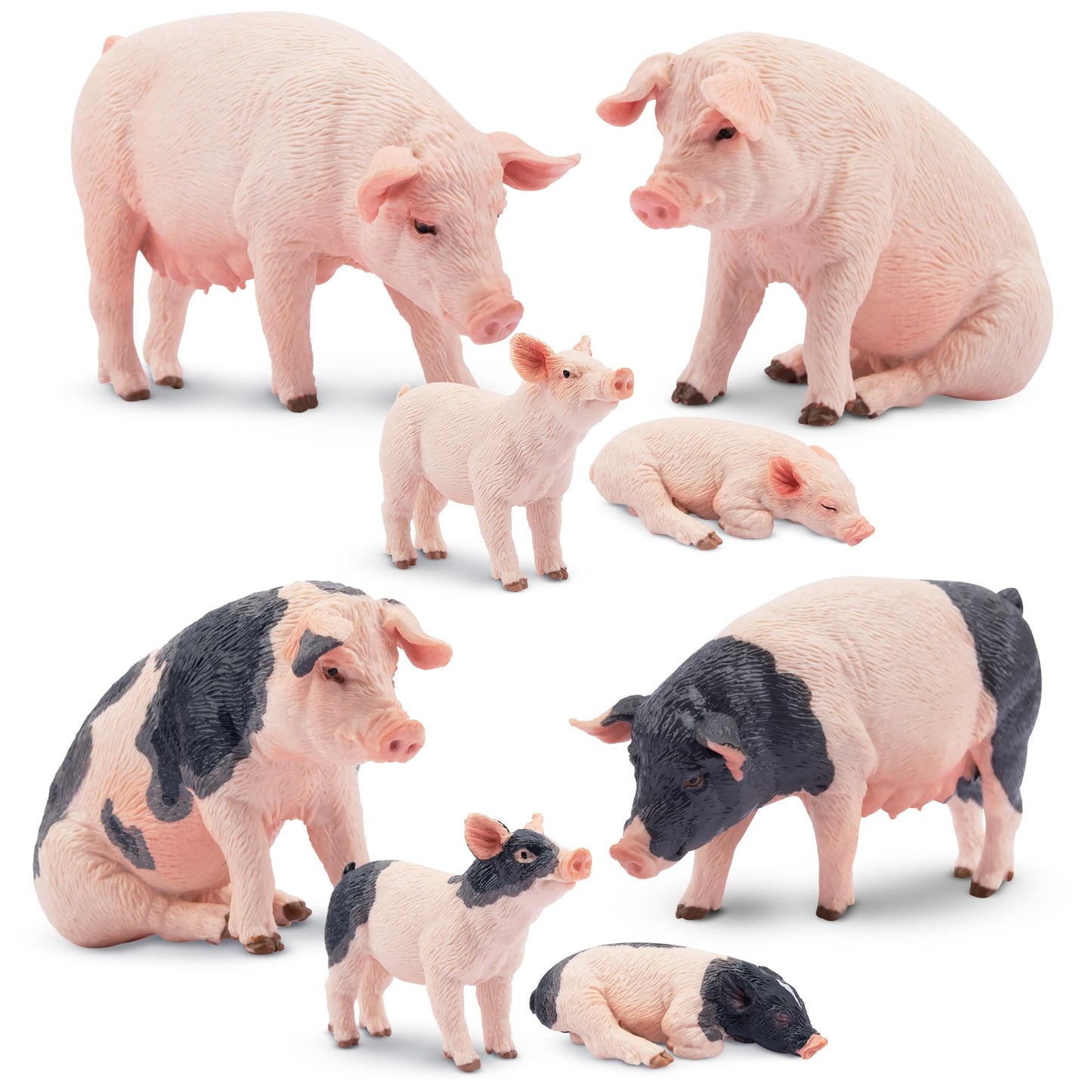Toymany 8PCS Realistic Pig Figurines Set – Safe PVC Farm Animal Toys for Kids