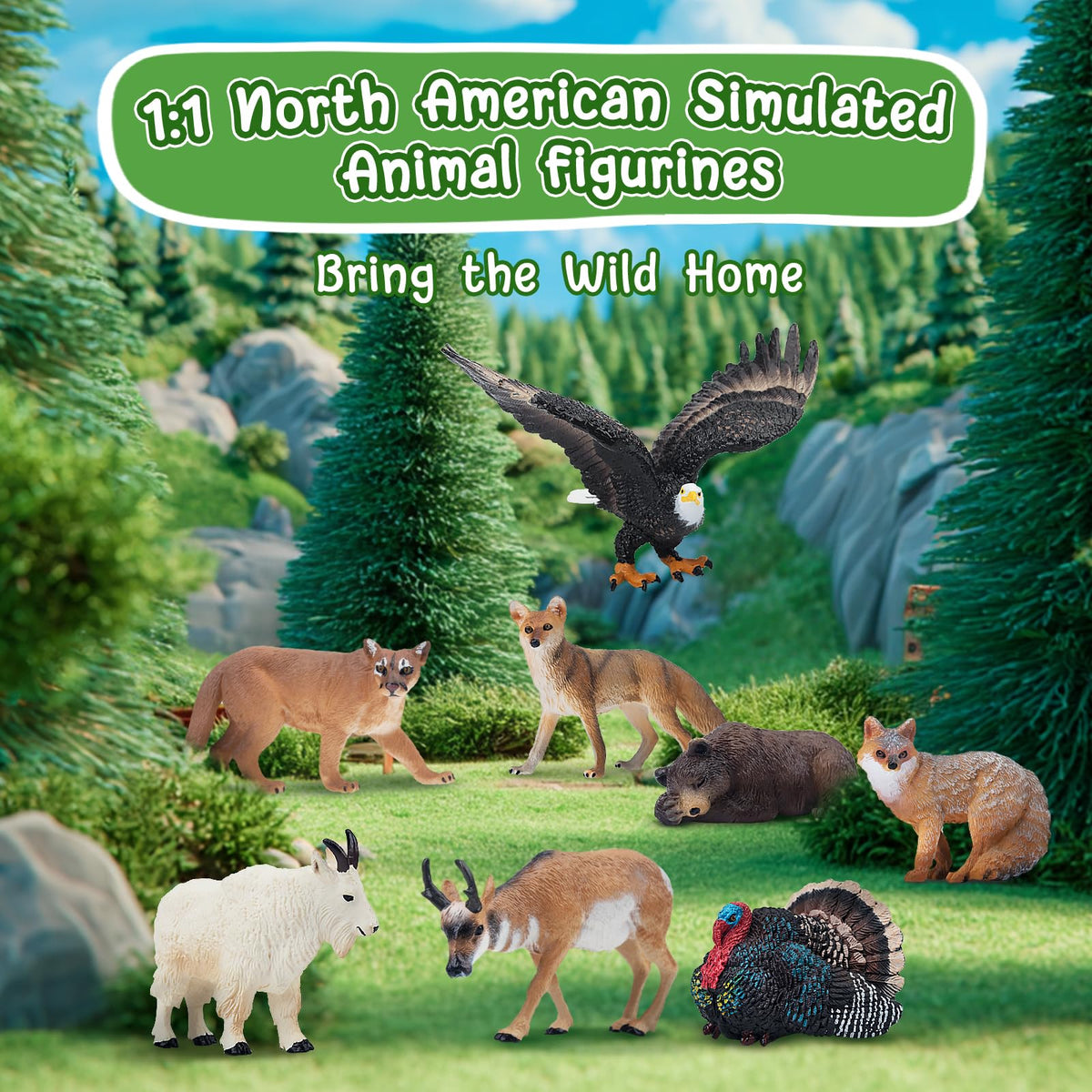 Toymany 14PCS Mini North American Forest Animals Figurines – Realistic Wildlife Toys for Kids
