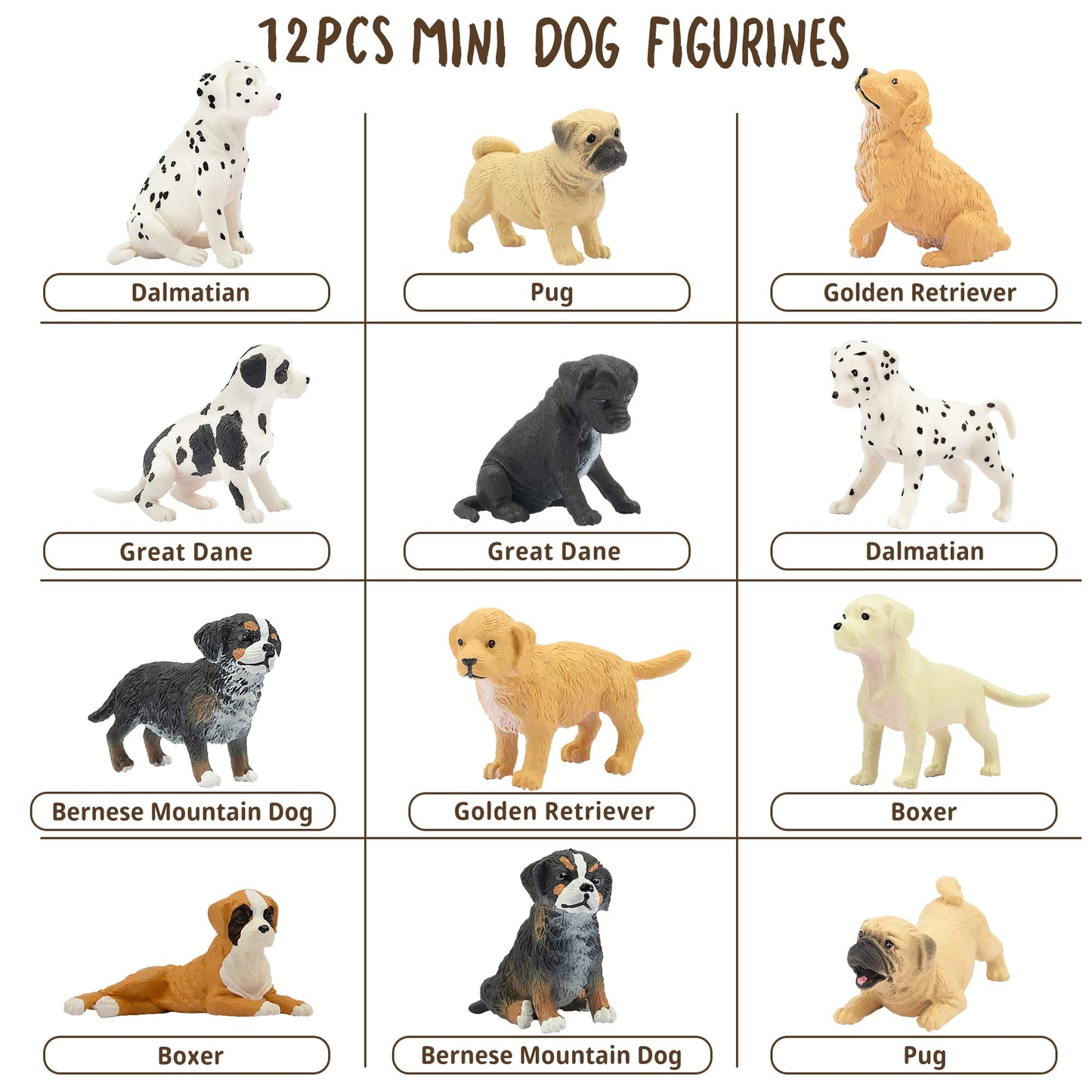 Toymany 12PCS Mini Dog Figurines Playset – Realistic Hand-Painted Puppy Figures for Cake Toppers & Kids’ Gifts