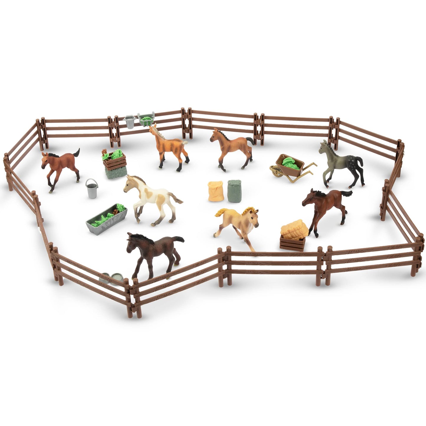 Toymany 24Pcs Plastic Corral Fencing Playset – Realistic Farm Fence for Kids