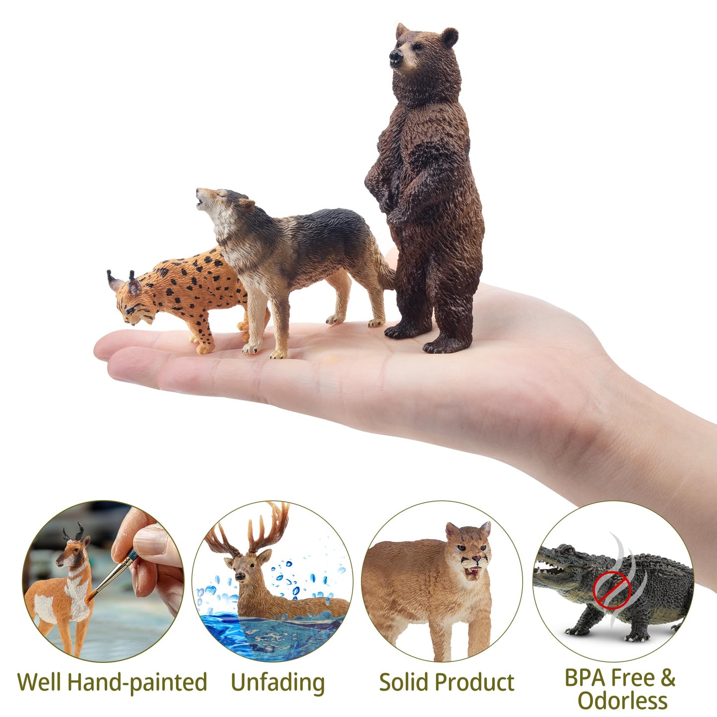 Toymany 12-Piece North American Forest Animal Figurines – Realistic Playset for Kids 3-5