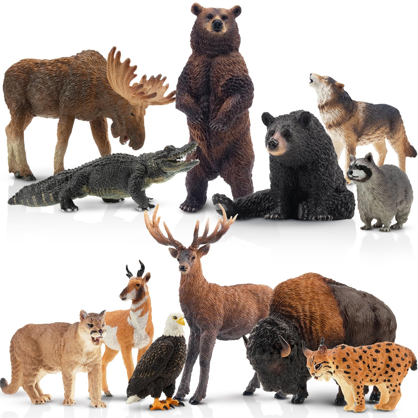 Toymany 12-Piece North American Forest Animal Figurines – Realistic Playset for Kids 3-5