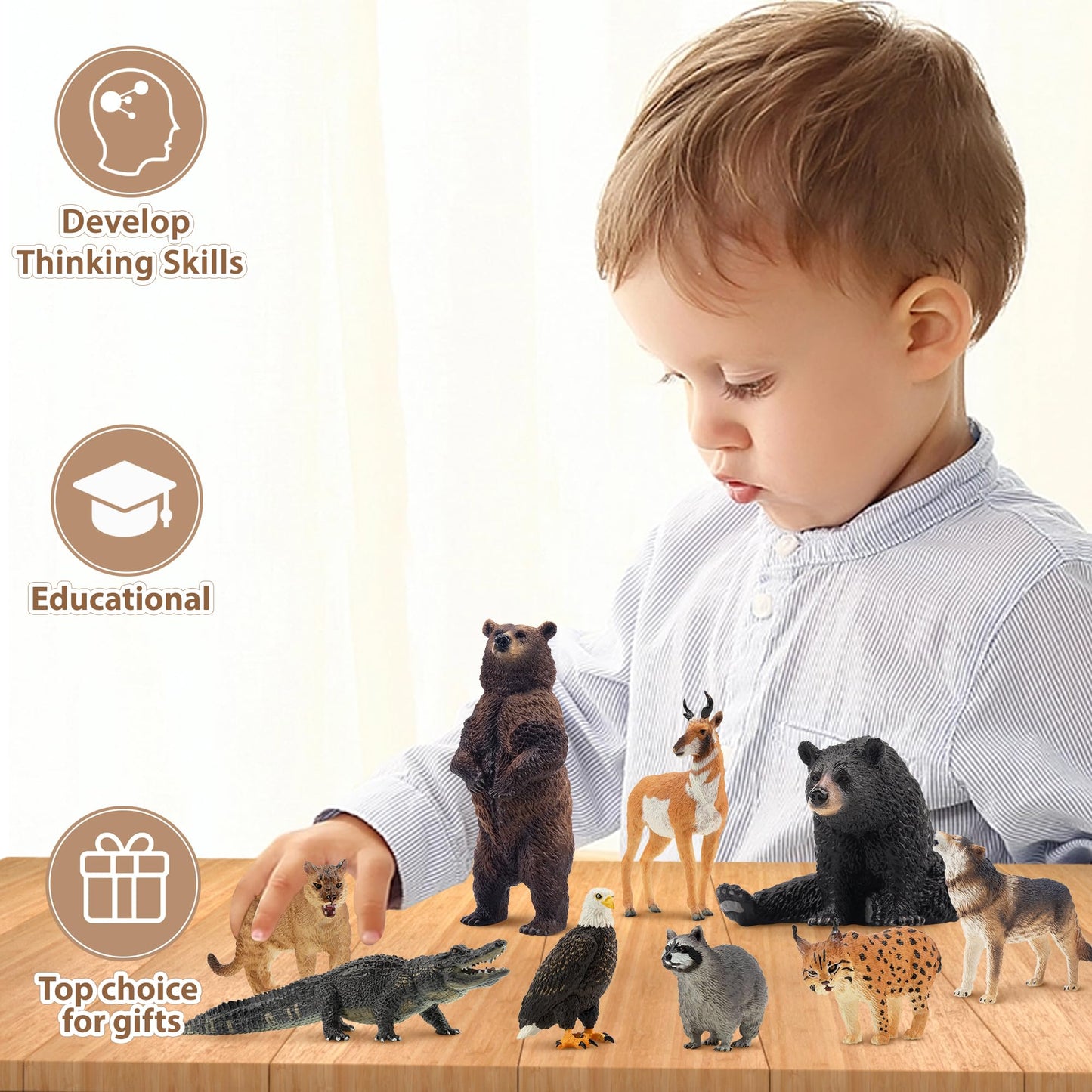Toymany 12-Piece North American Forest Animal Figurines – Realistic Playset for Kids 3-5