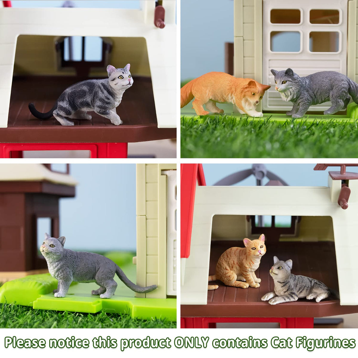Toymany 8-Piece Grey & Orange Cat Figurines Set | Realistic Kitten Figures