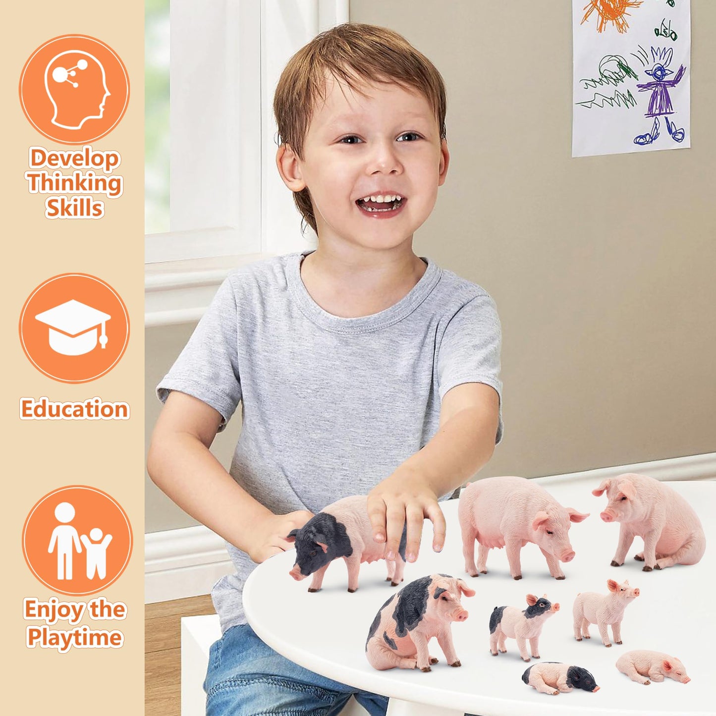 Toymany 8PCS Realistic Pig Figurines Set – Safe PVC Farm Animal Toys for Kids
