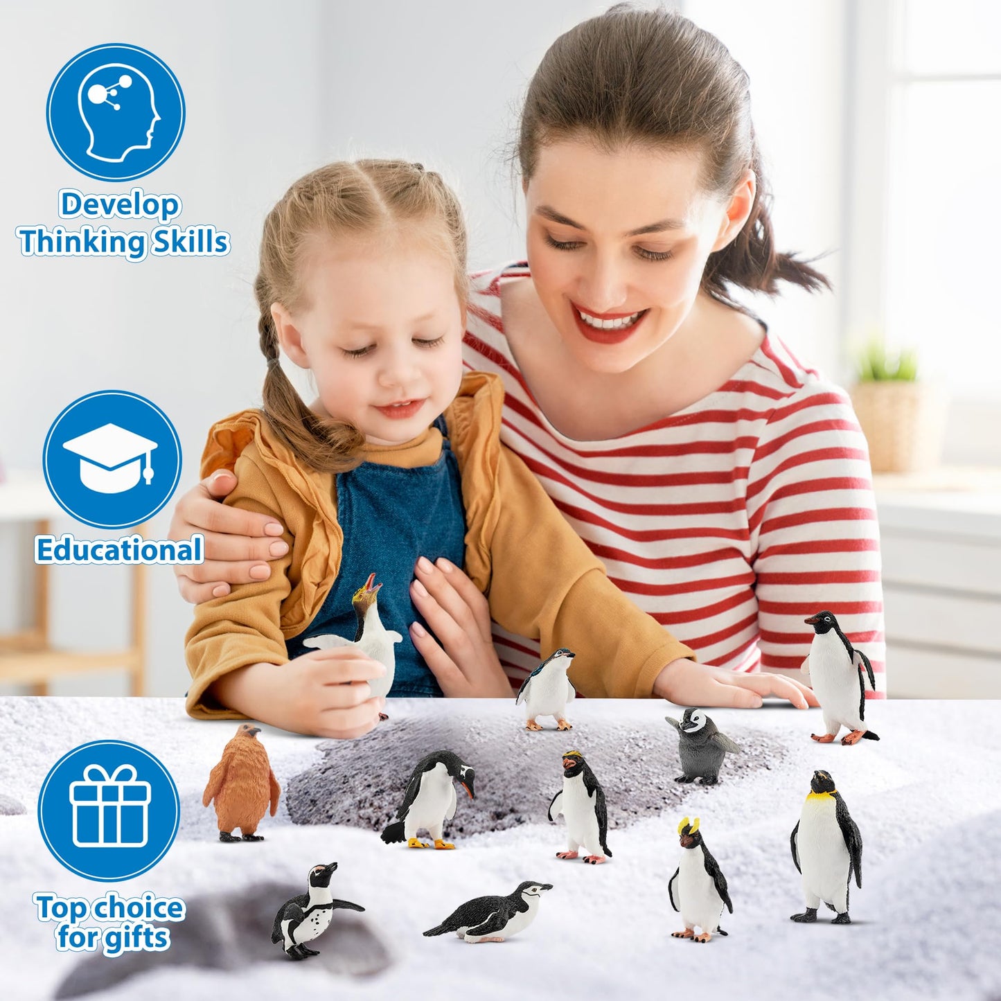 Toymany 12-Pack Realistic Penguin Figurines – Educational Playset & Cake Toppers