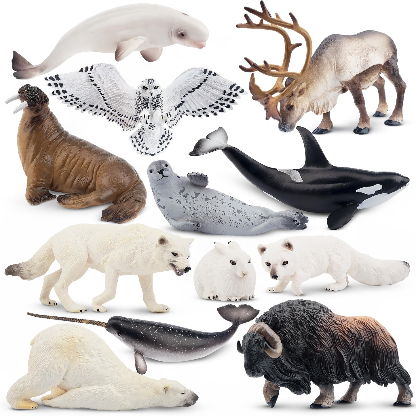 Toymany 12PCS Large Arctic Animal Figurines Set | Polar Bear, Narwhal, Orca & More