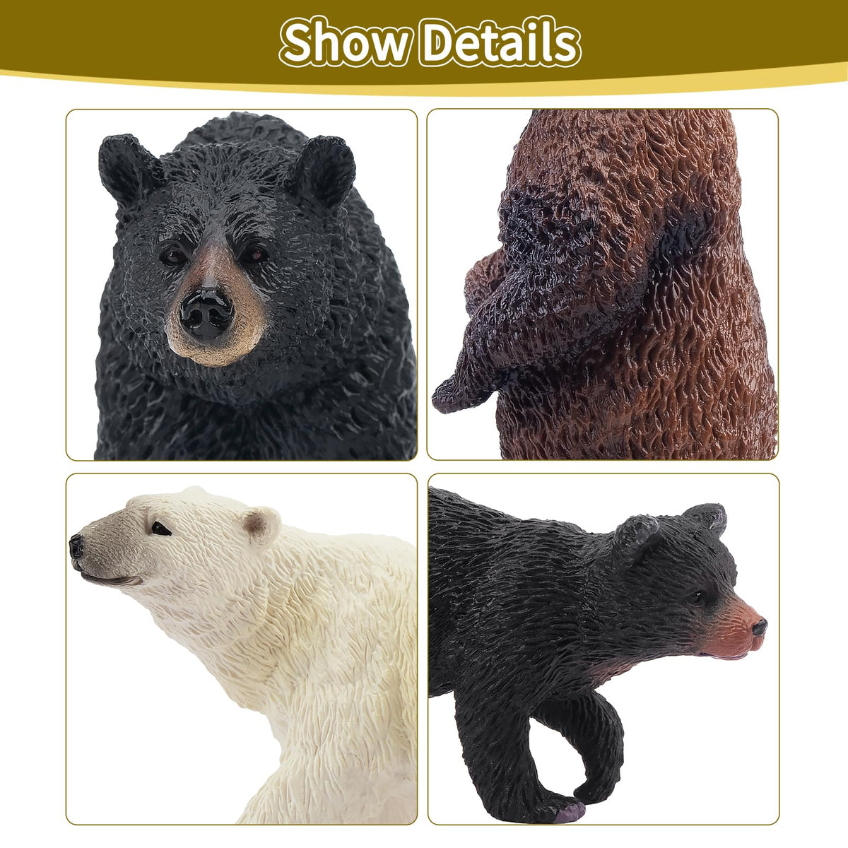 Toymany 6PCS Realistic Bear Figurines Set – Safe Plastic Bears for Kids and Education