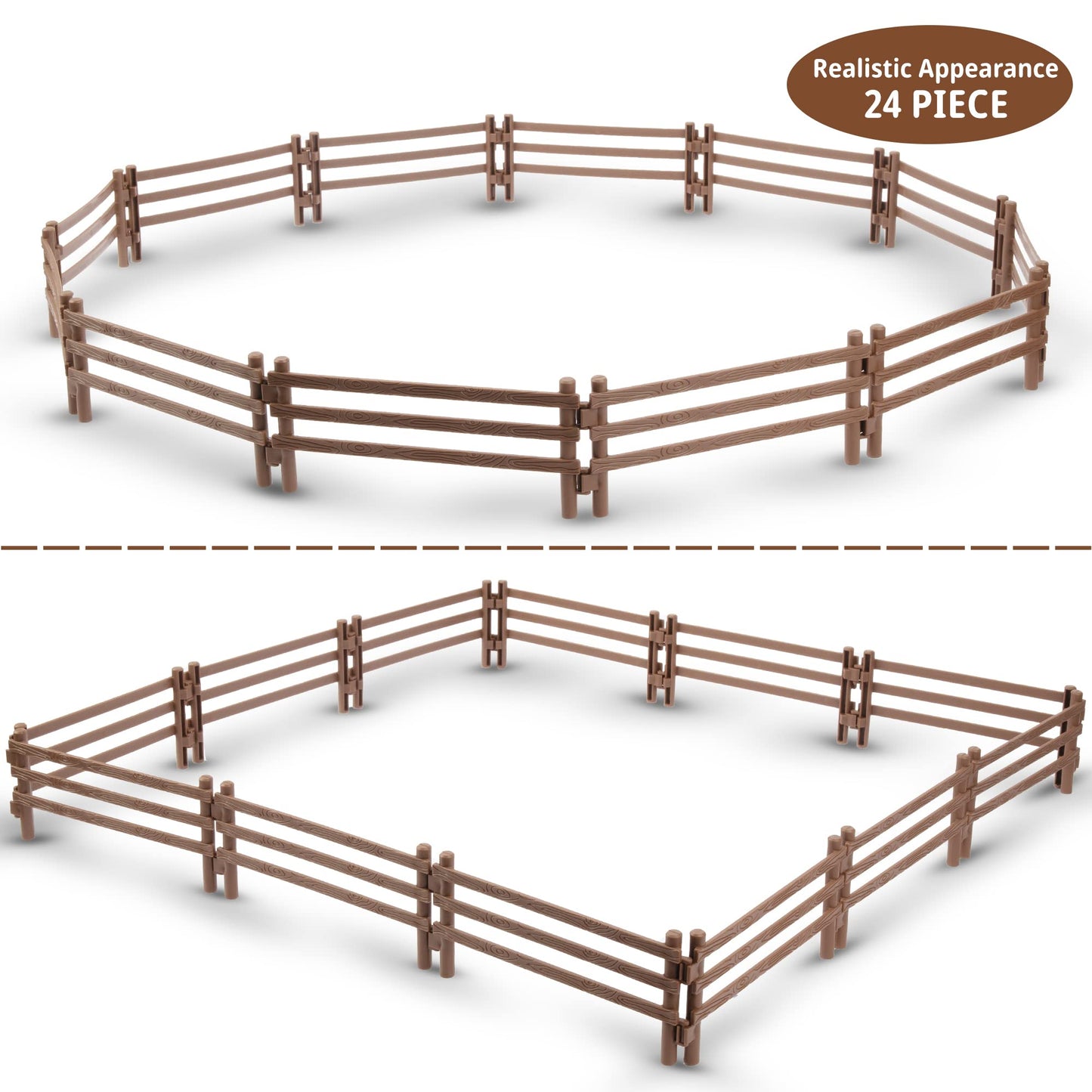 Toymany 24Pcs Plastic Corral Fencing Playset – Realistic Farm Fence for Kids