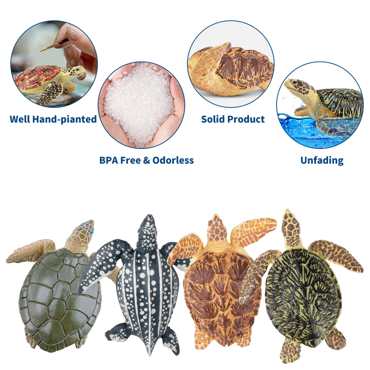 Toymany 6PCS Realistic Sea Turtle Figurines – Hand-Painted PVC Educational Toy Set