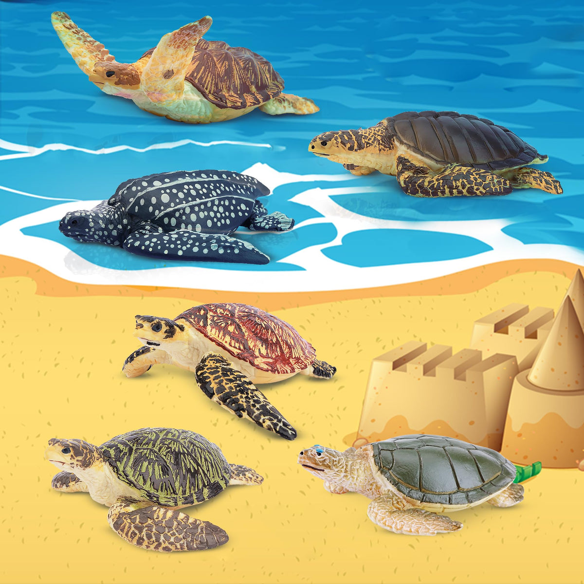 Toymany 6PCS Realistic Sea Turtle Figurines – Hand-Painted PVC Educational Toy Set