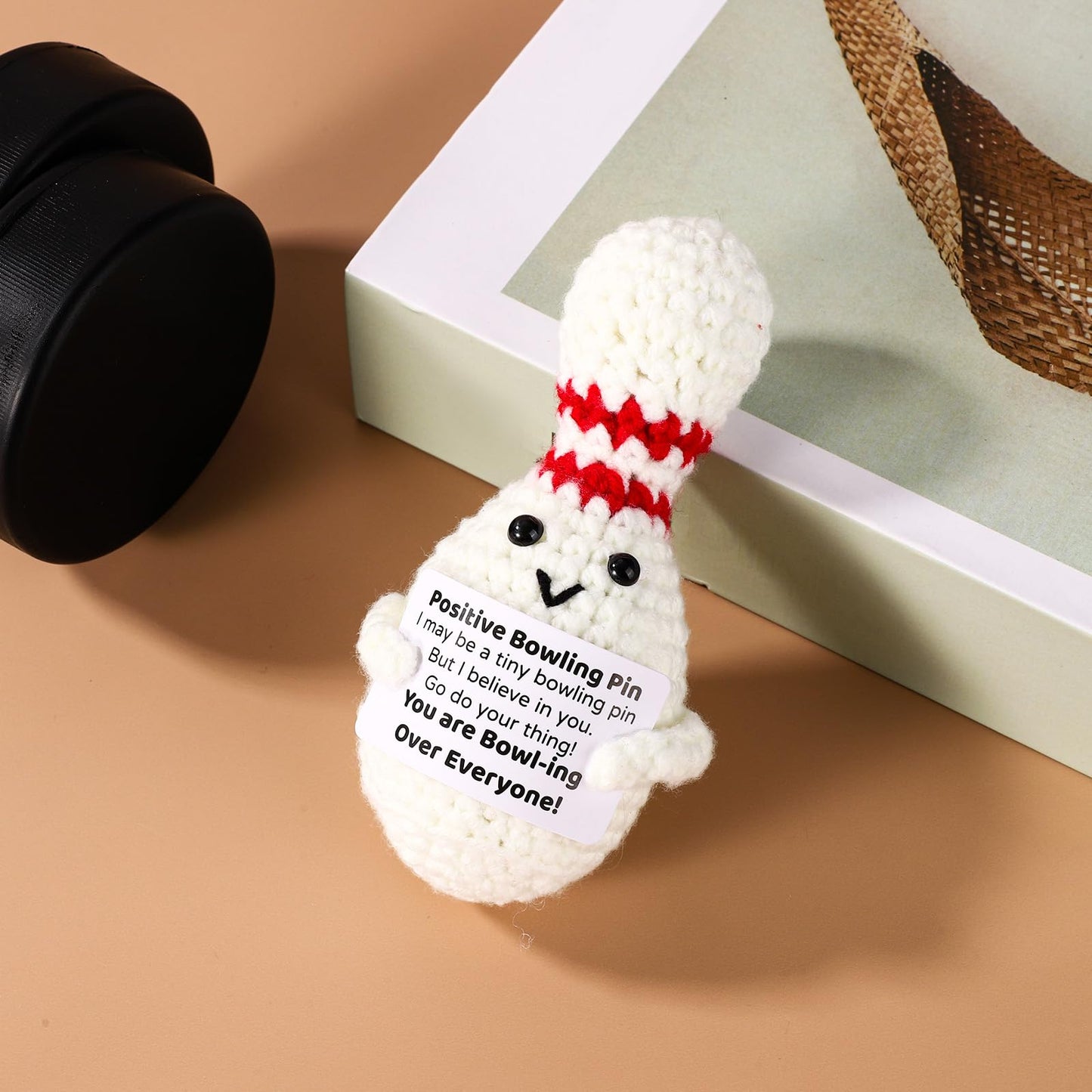 TOYMIS Crochet Bowling Ball Plush — Cute Knitted Toy with Encouraging Card