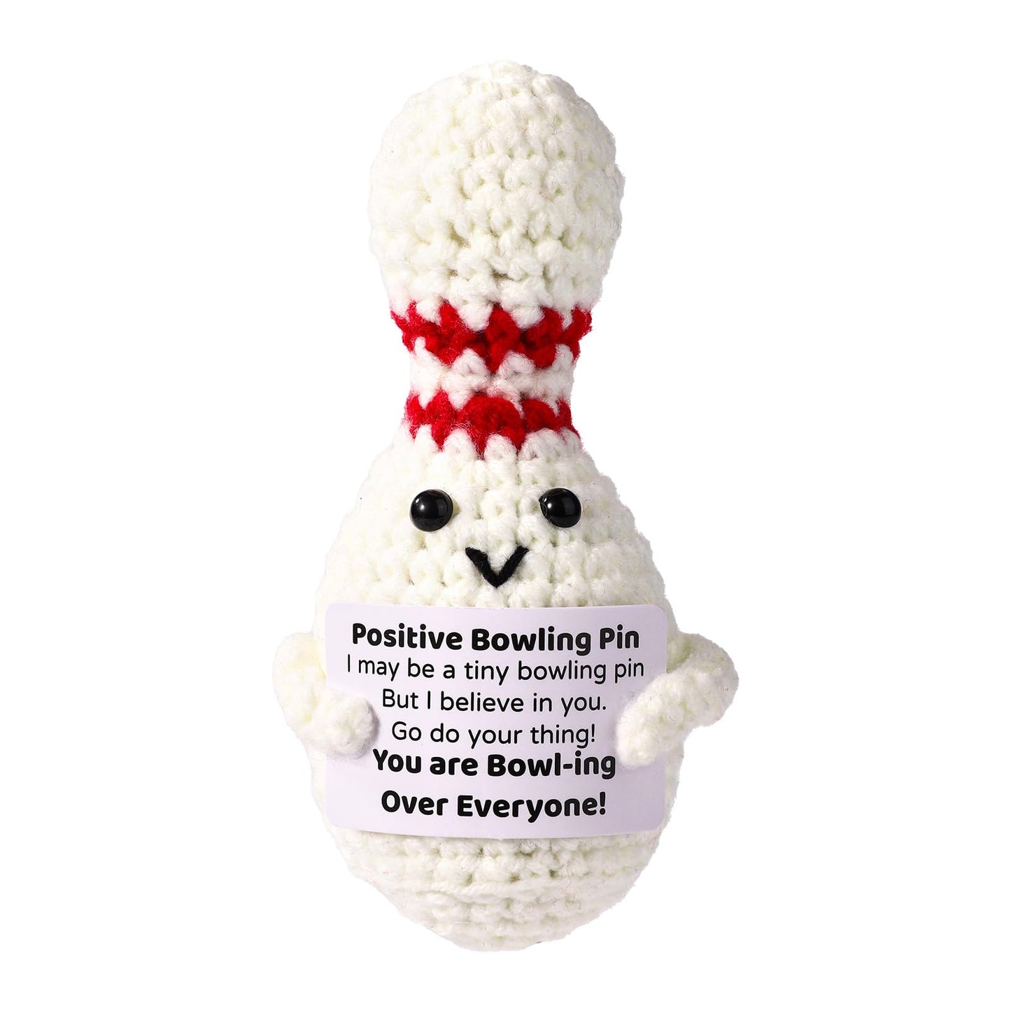 TOYMIS Crochet Bowling Ball Plush — Cute Knitted Toy with Encouraging Card