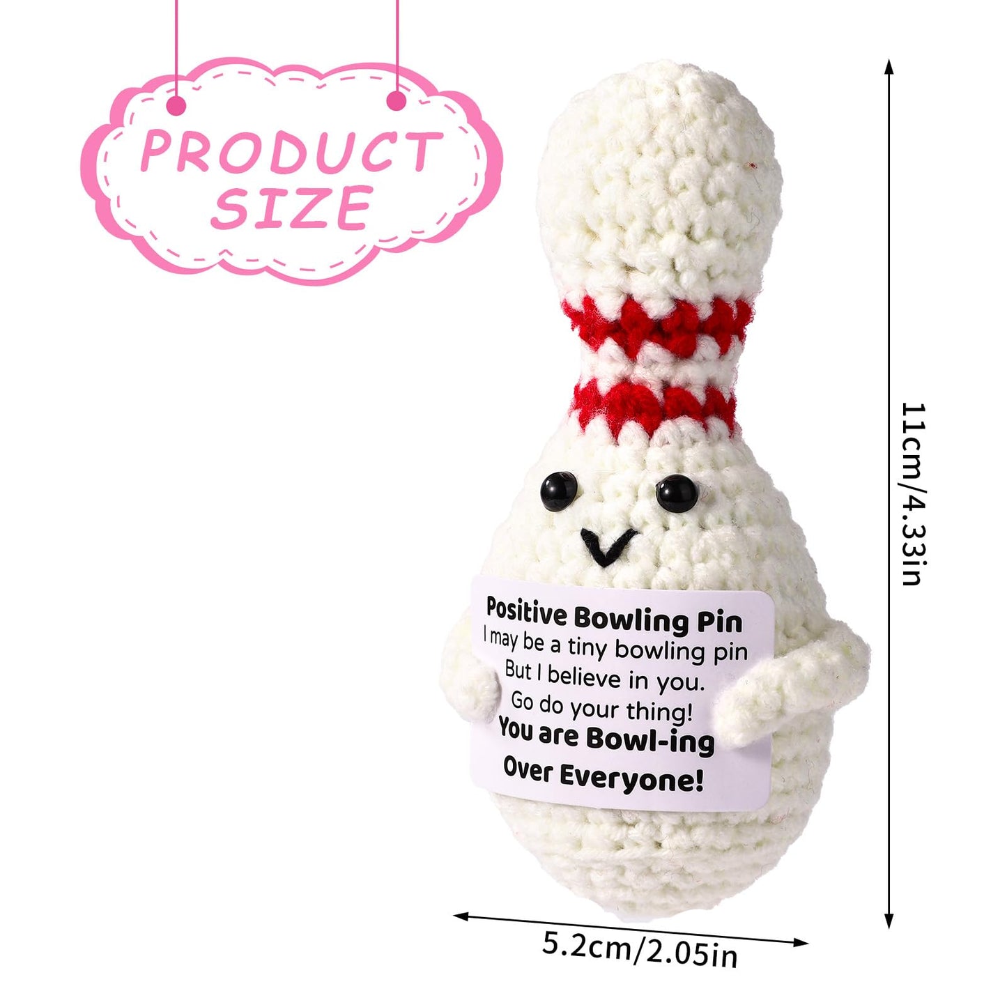 TOYMIS Crochet Bowling Ball Plush — Cute Knitted Toy with Encouraging Card