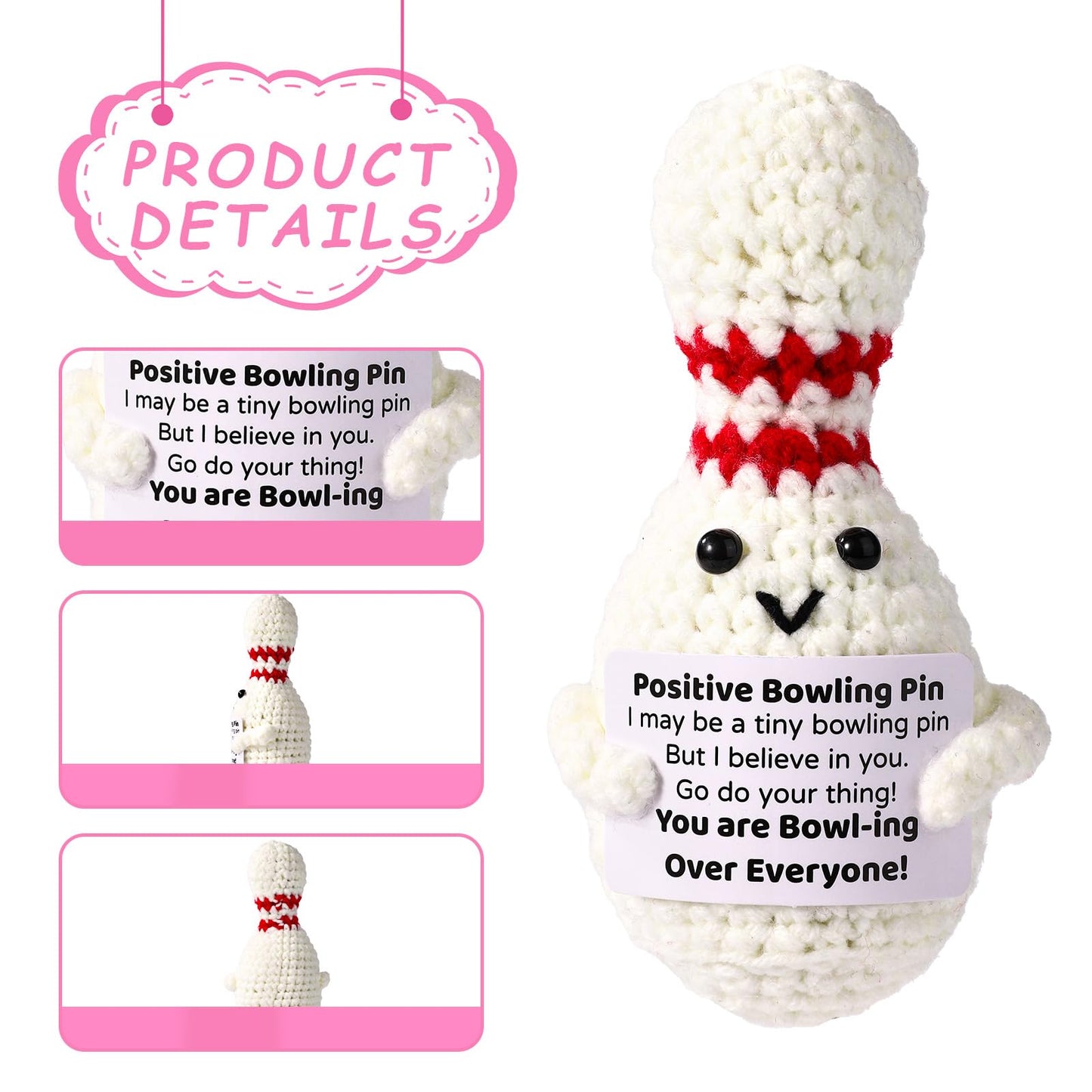 TOYMIS Crochet Bowling Ball Plush — Cute Knitted Toy with Encouraging Card