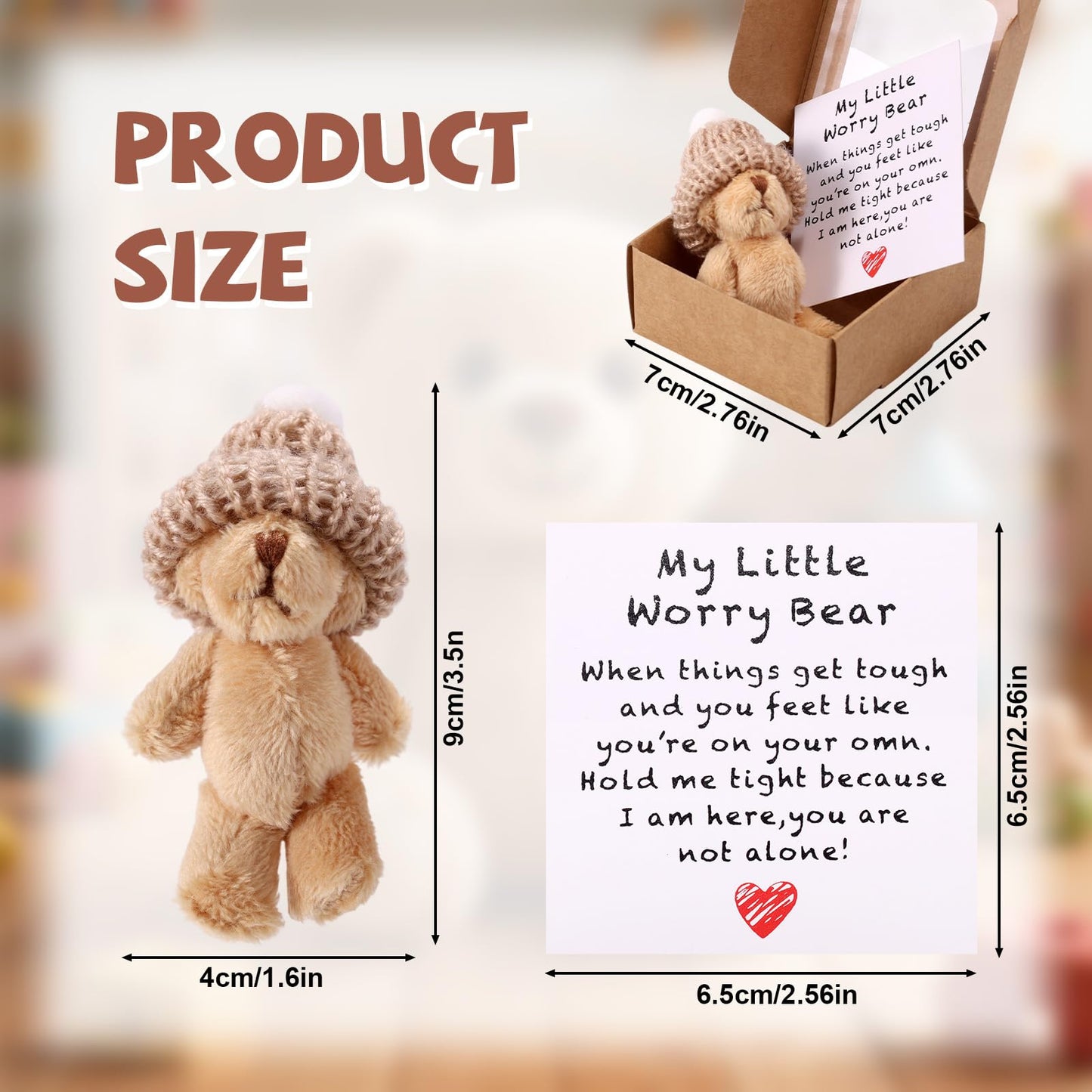 TOYMIS Mini Plush Worry Bear with Hat — Pocket-Sized Encouragement Gift