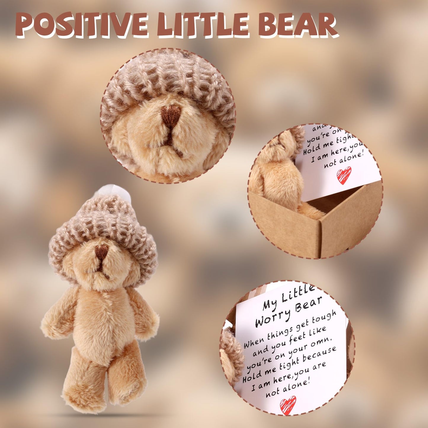 TOYMIS Mini Plush Worry Bear with Hat — Pocket-Sized Encouragement Gift