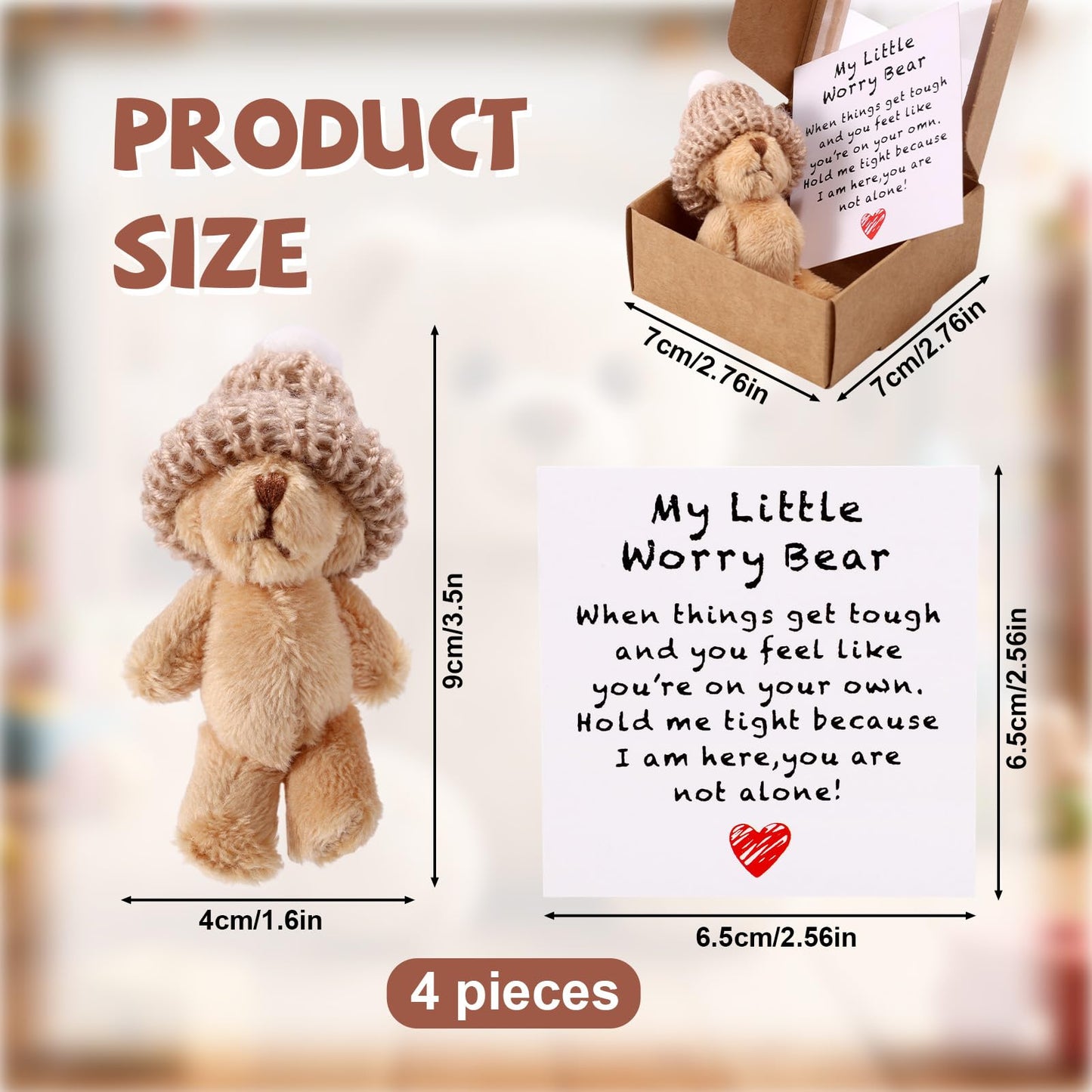 TOYMIS 4pcs Mini Plush Bear Set with Encouragement Cards — Pocket Hug Gift