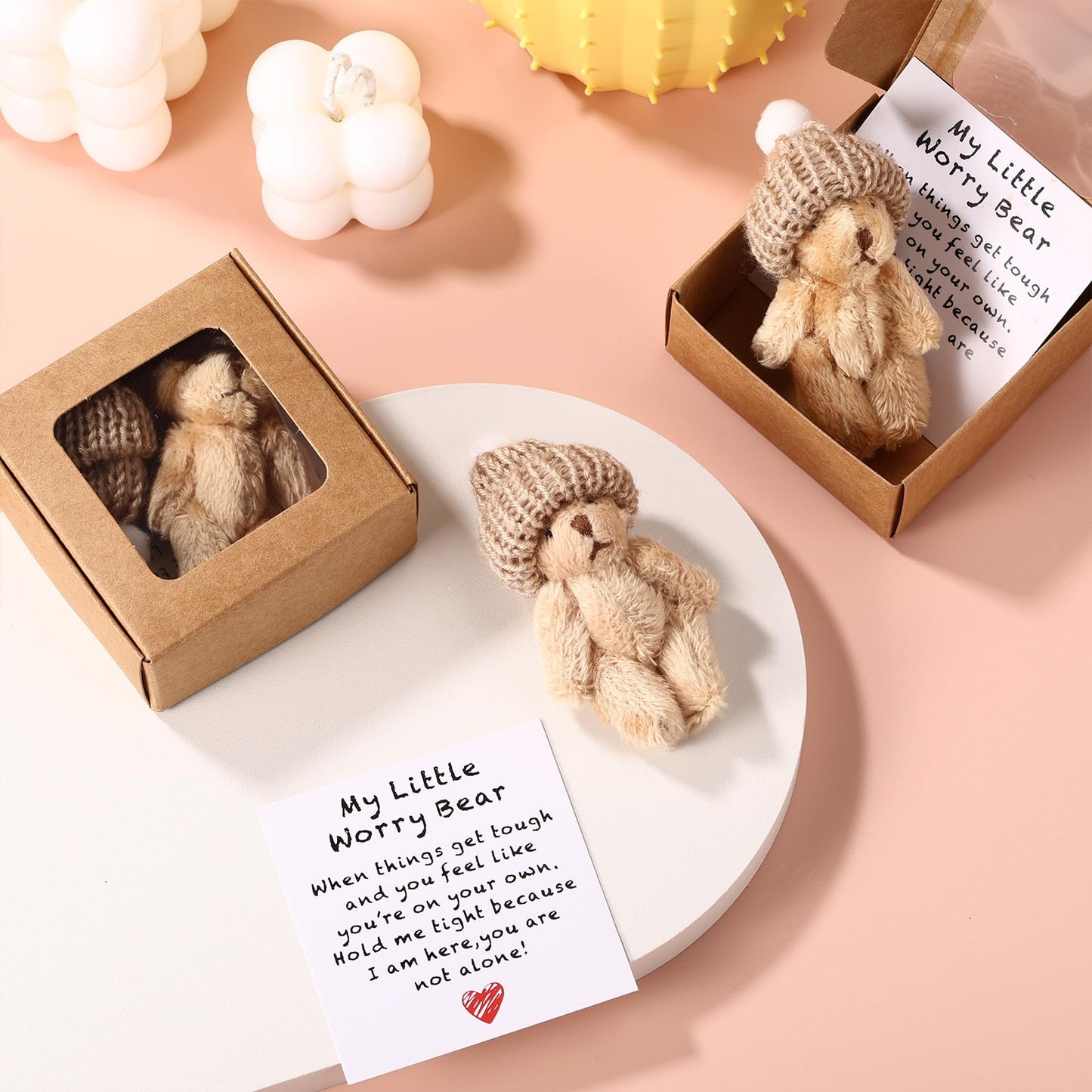 TOYMIS 3 Sets Mini Plush Bears with Inspirational Cards | Pocket Hug Gift Boxes