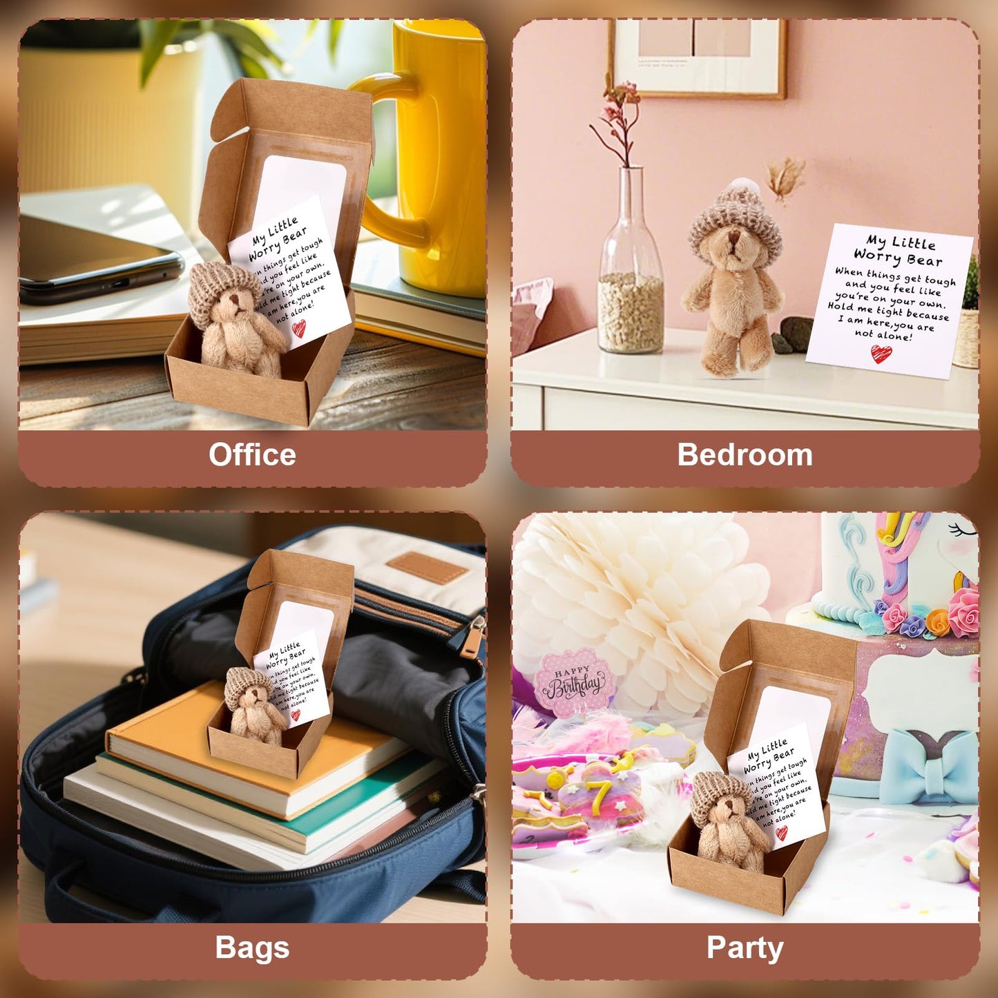 TOYMIS 3 Sets Mini Plush Bears with Inspirational Cards | Pocket Hug Gift Boxes