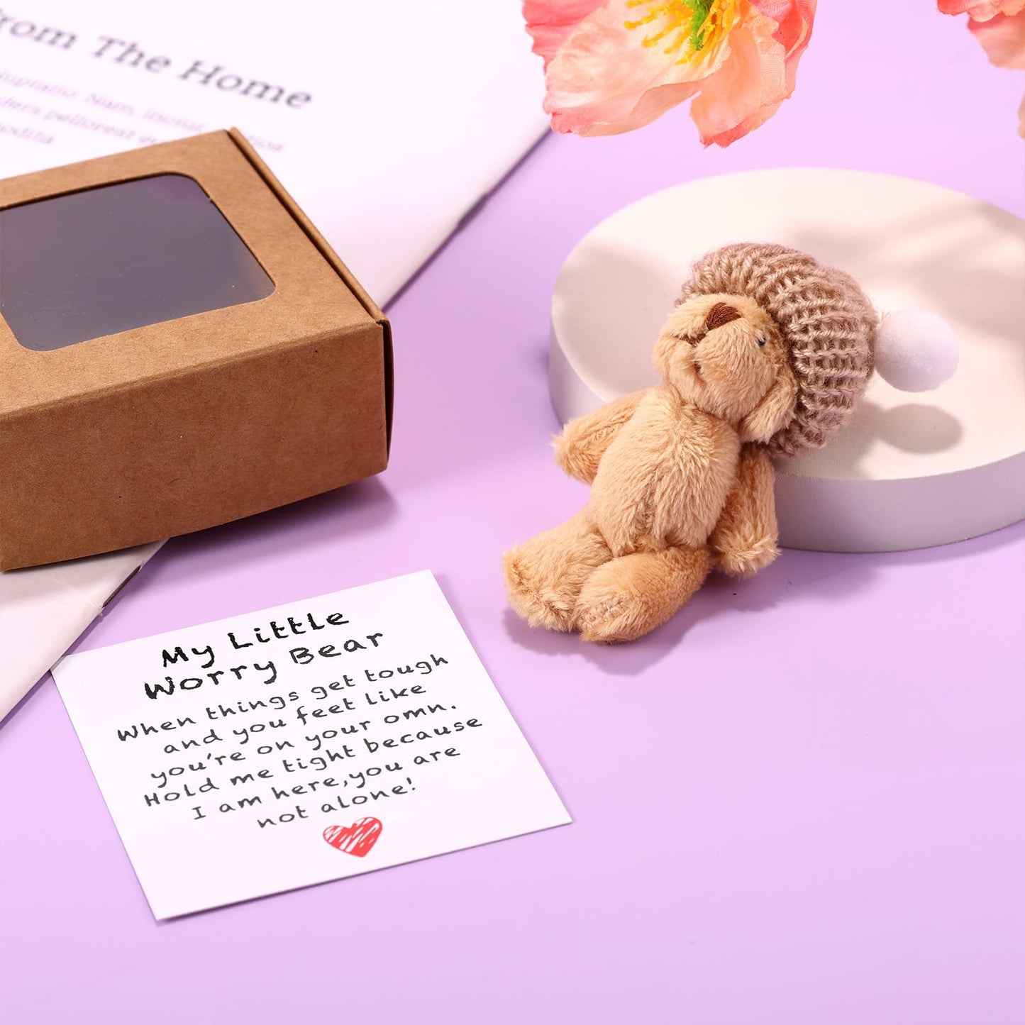 TOYMIS Mini Plush Worry Bear with Hat — Pocket-Sized Encouragement Gift