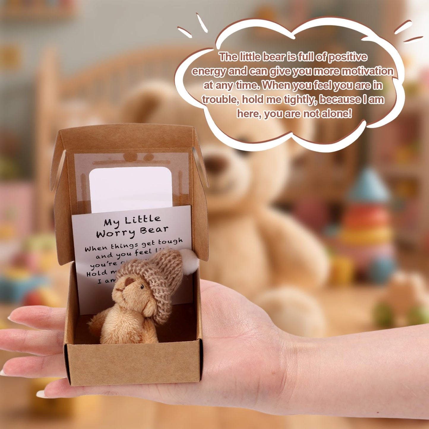 TOYMIS 3 Sets Mini Plush Bears with Inspirational Cards | Pocket Hug Gift Boxes