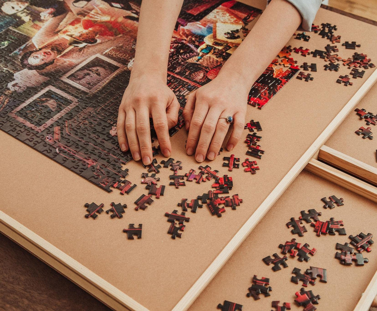 Toynk Horror Night Watch Party 1000-Piece Jigsaw Puzzle by Rachid Lotf | Spooky Movie Icons for Adults, 28 x 20 Inches