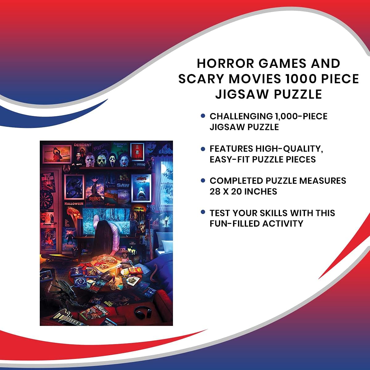 Toynk House of Horrors 1000-Piece Jigsaw Puzzle by Rachid Lotf | Horror Movie Iconography, 28 x 20 Inches