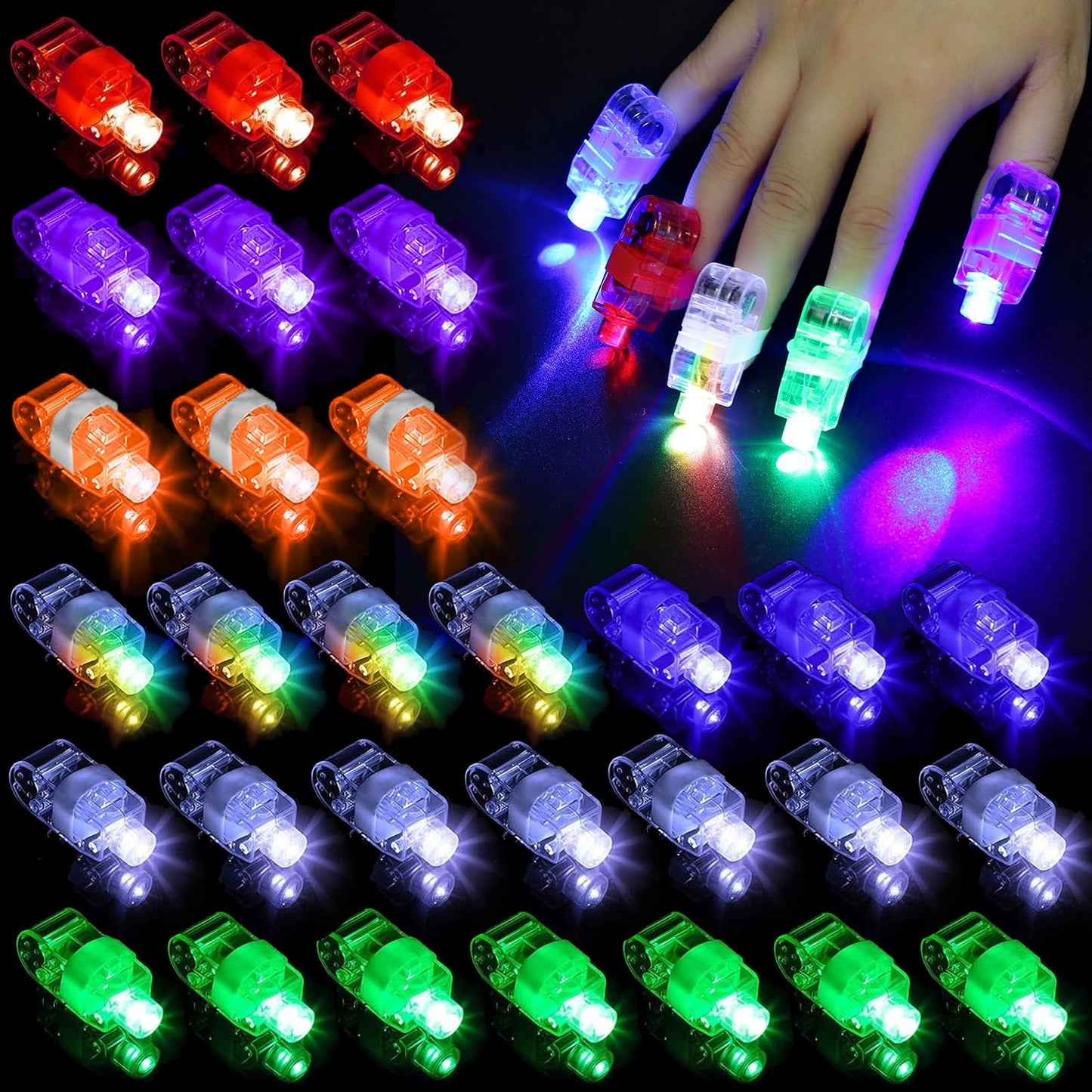 Toyoget 210 Pcs LED Finger Lights – 7 Colors, Battery-Powered Finger Rings for Parties, Raves & Concerts
