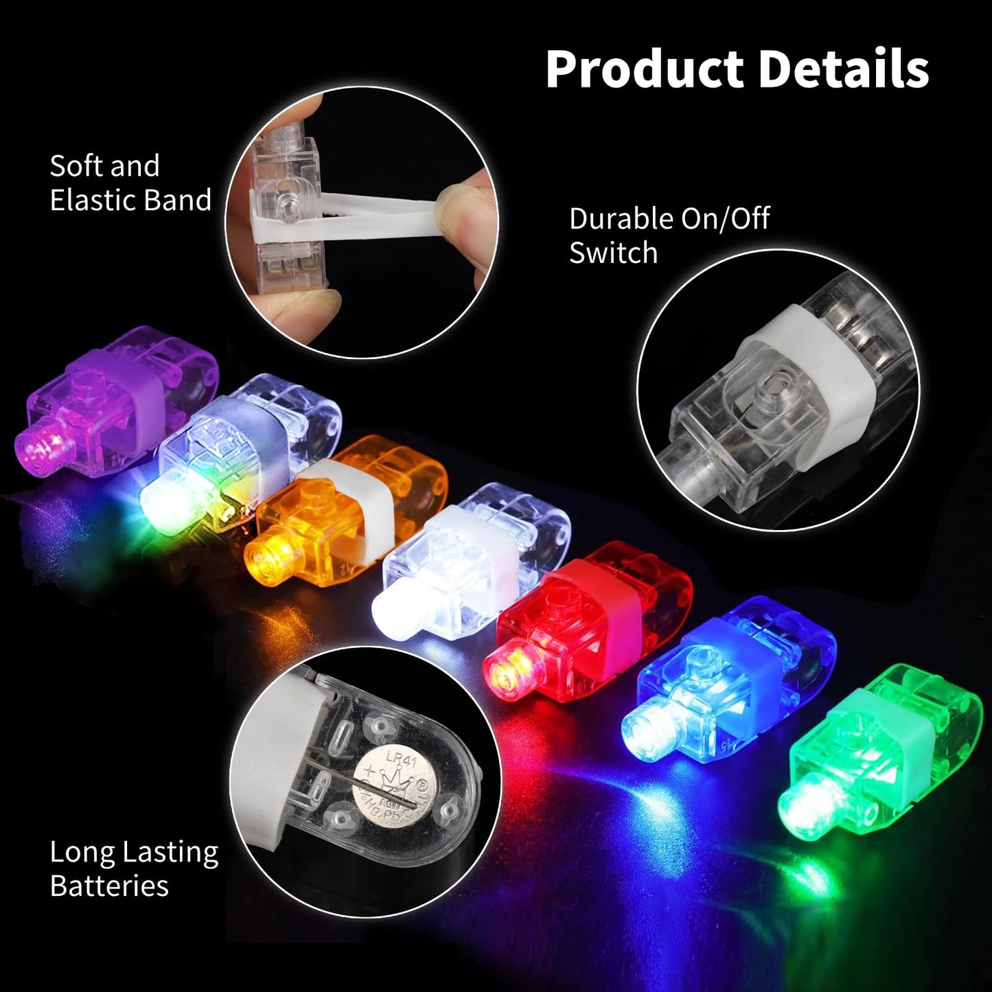 Toyoget 210 Pcs LED Finger Lights – 7 Colors, Battery-Powered Finger Rings for Parties, Raves & Concerts