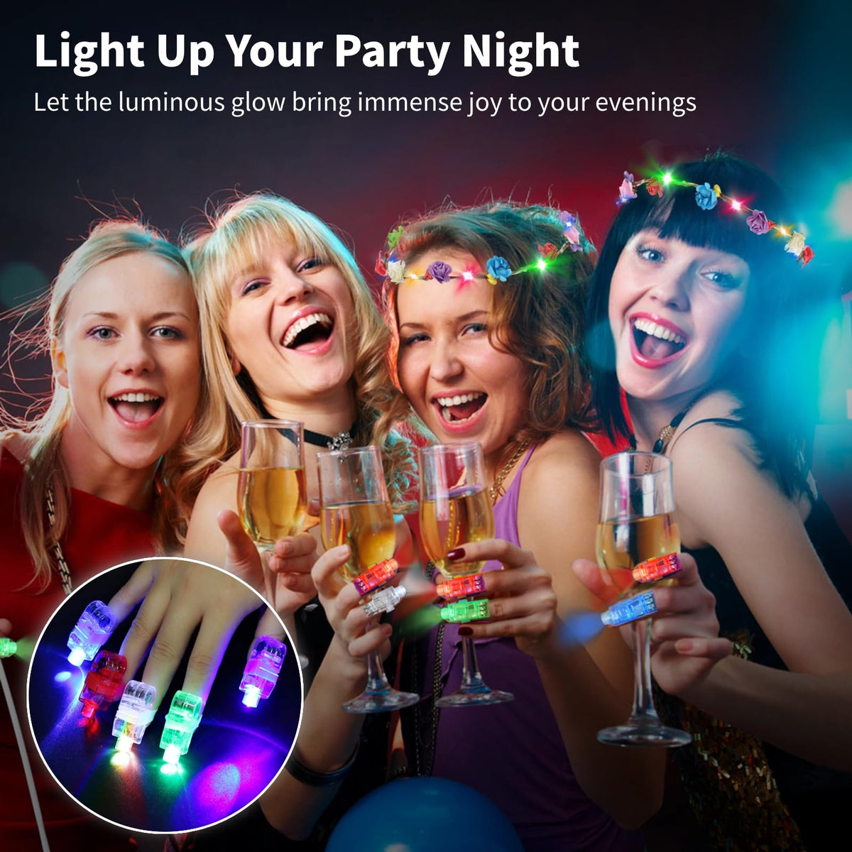 Toyoget 210 Pcs LED Finger Lights – 7 Colors, Battery-Powered Finger Rings for Parties, Raves & Concerts