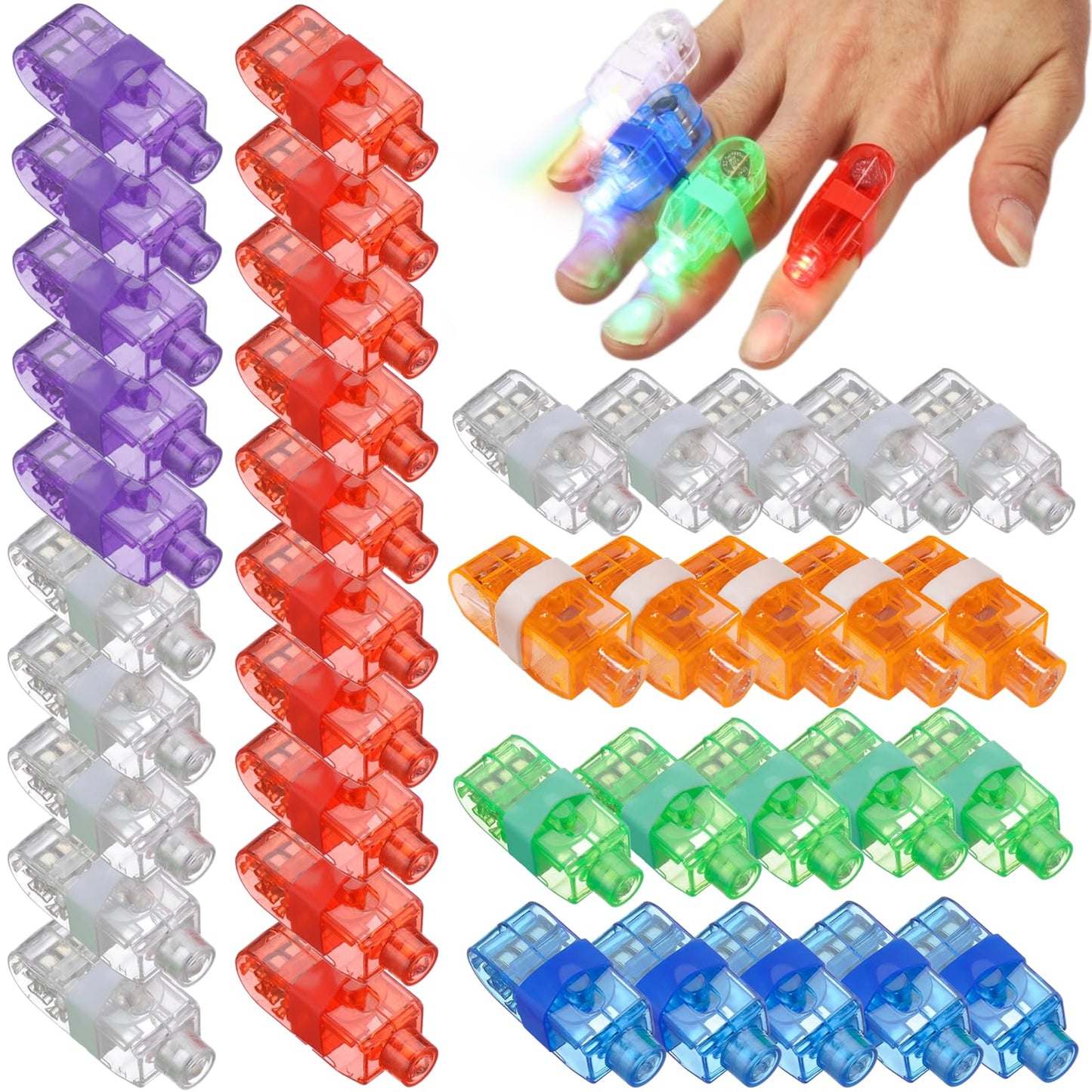 Toyoget 210 Pcs LED Finger Lights – 7 Colors, Battery-Powered Finger Rings for Parties, Raves & Concerts