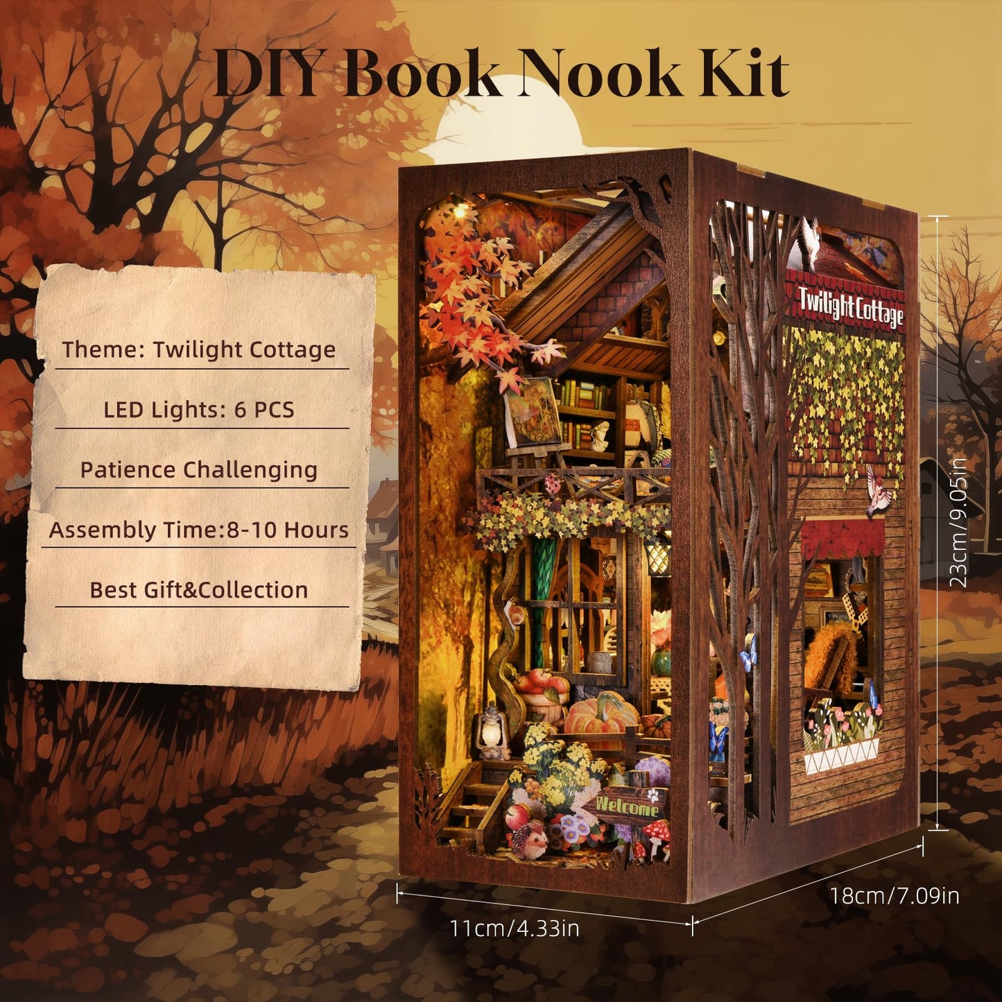 TOYQI Book Nook Kit – Twilight Cottage DIY Miniature with LED Light