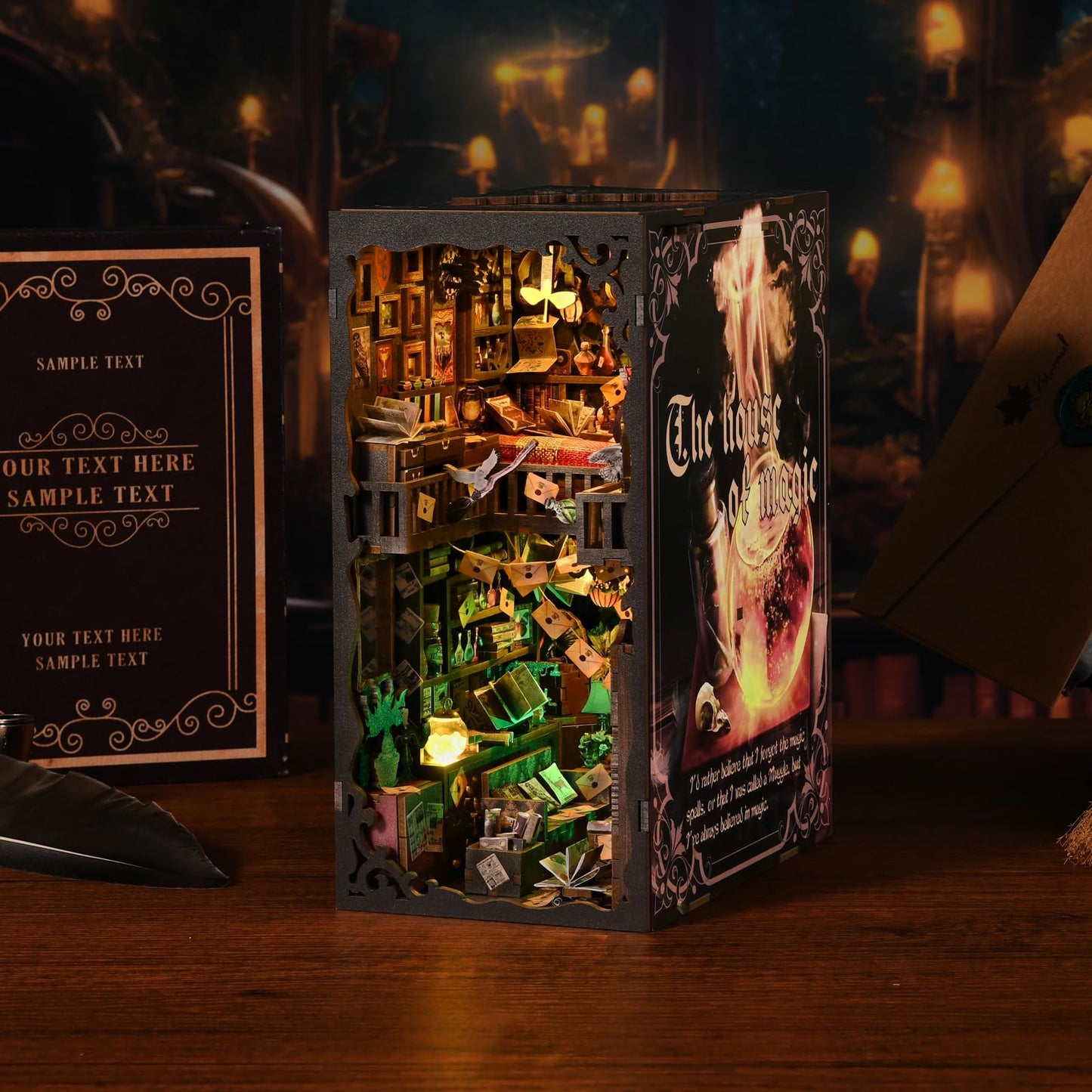 TOYQI DIY Book Nook Kit with Dust Cover – Miniature Wizard House Dollhouse for Adults & Teens