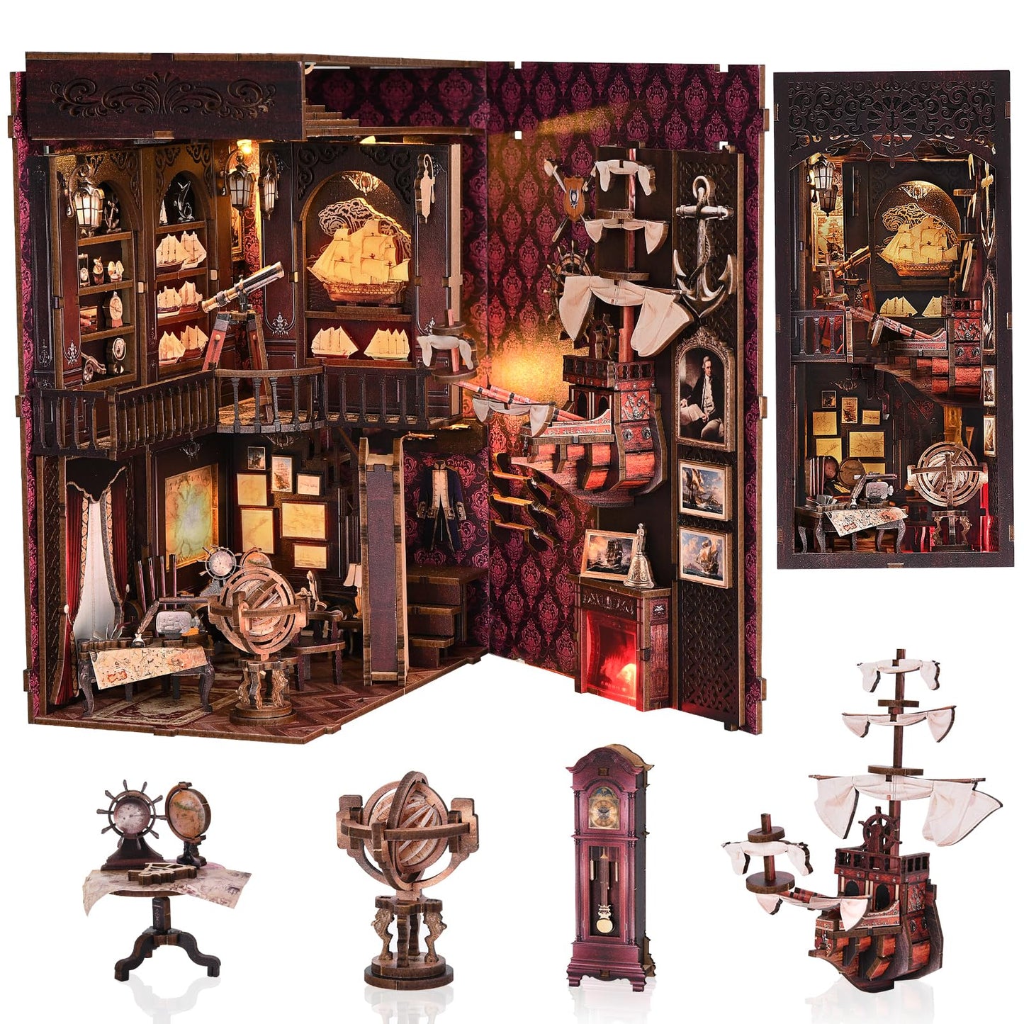 TOYQI Book Nook Kit – DIY 3D Wooden Puzzle with LED Light for Adults