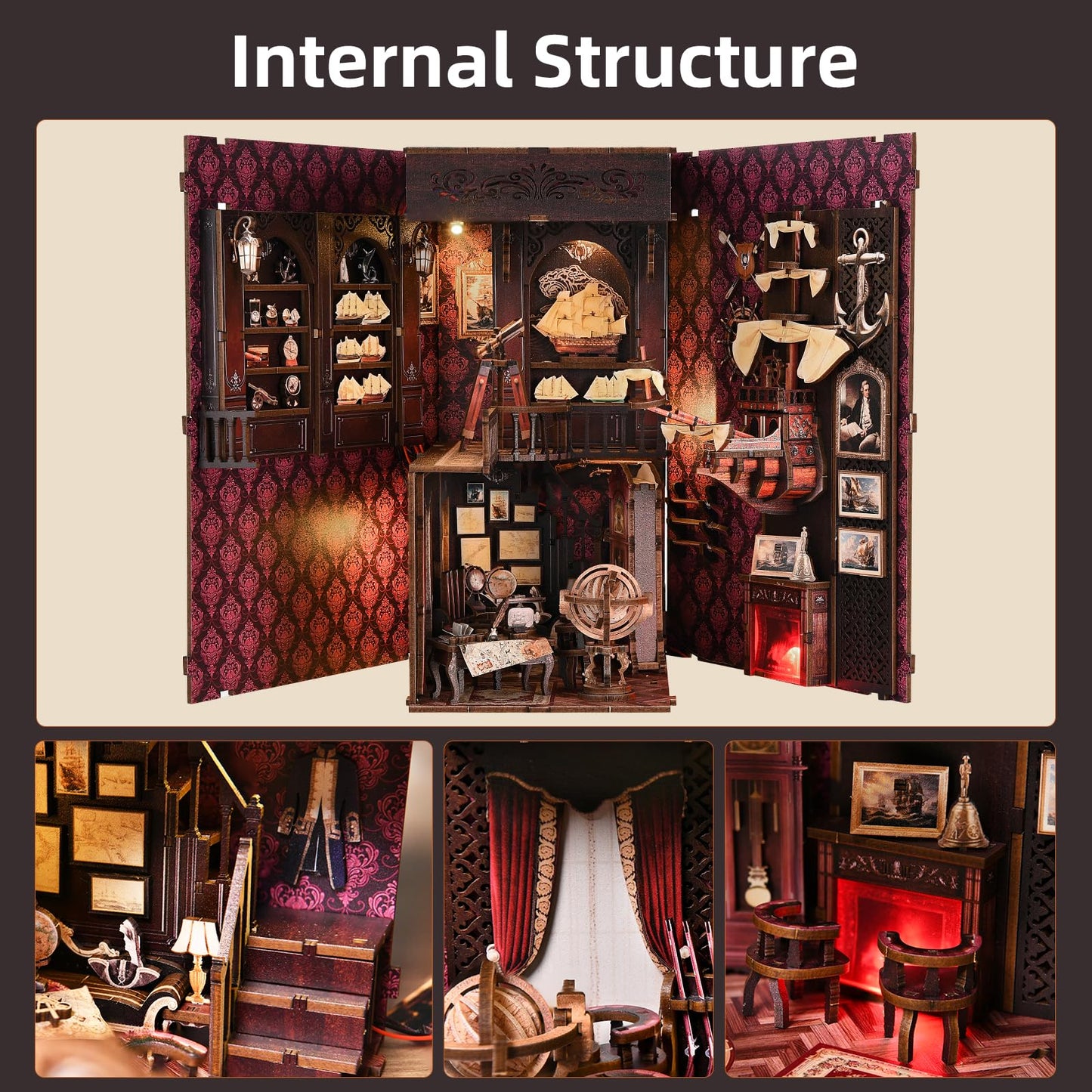 TOYQI Book Nook Kit – DIY 3D Wooden Puzzle with LED Light for Adults
