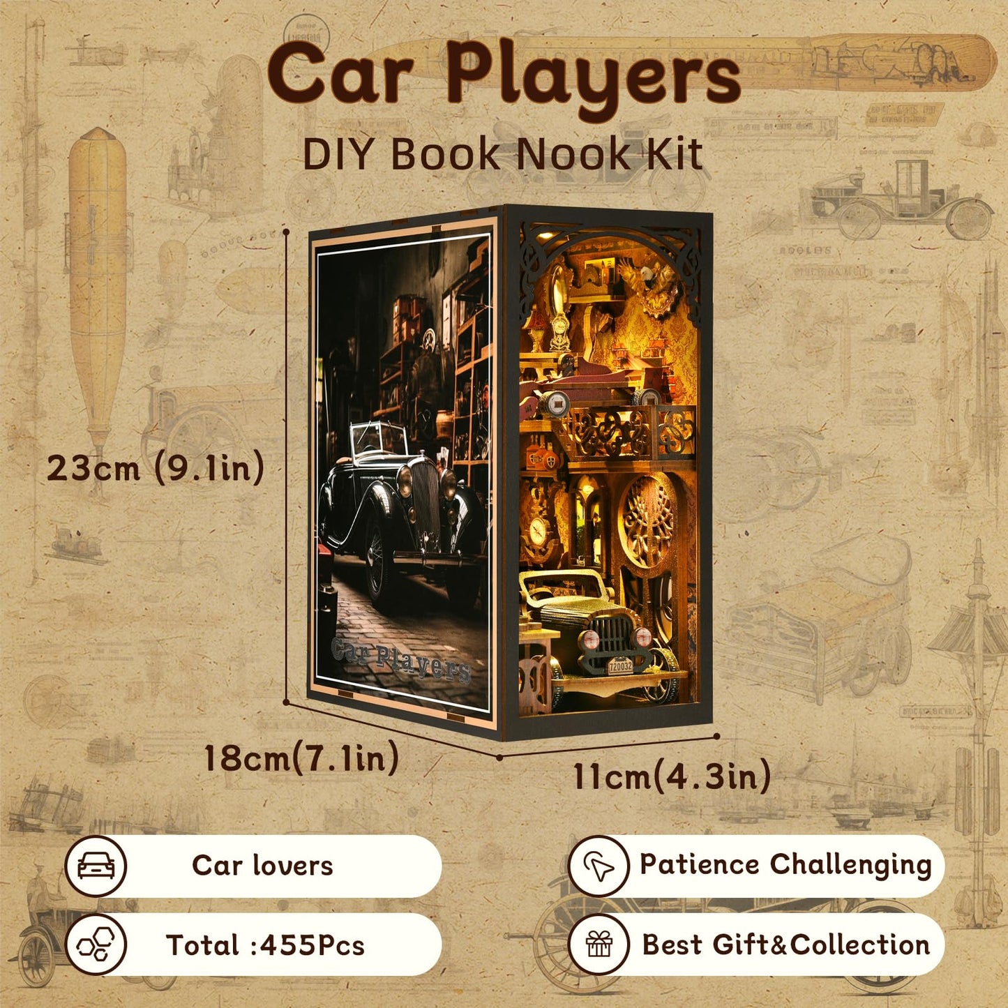 TOYQI Book Nook Kit – DIY 3D Miniature Garage with LED Light