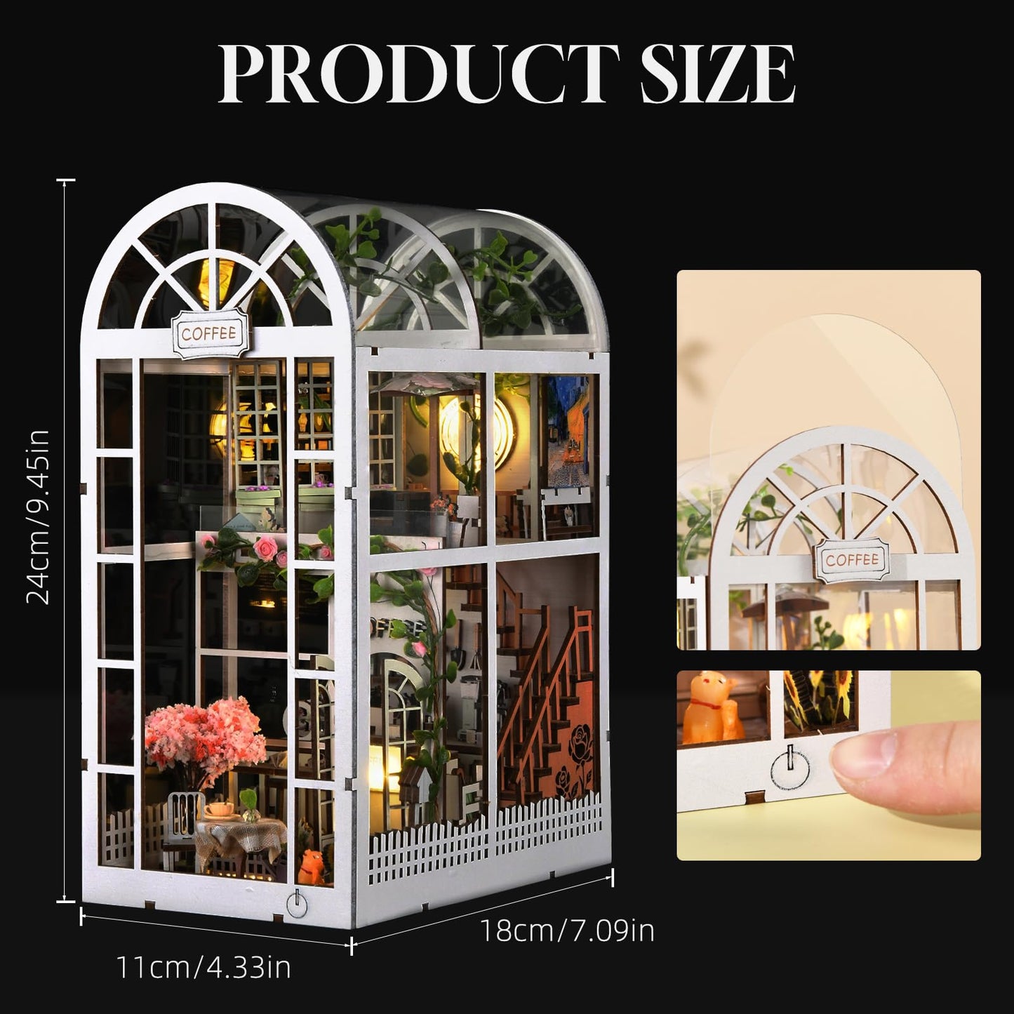 TOYQI Book Nook Kit – DIY Miniature Dollhouse for Adults & Teens | Cozy Coffee Shop Bookend