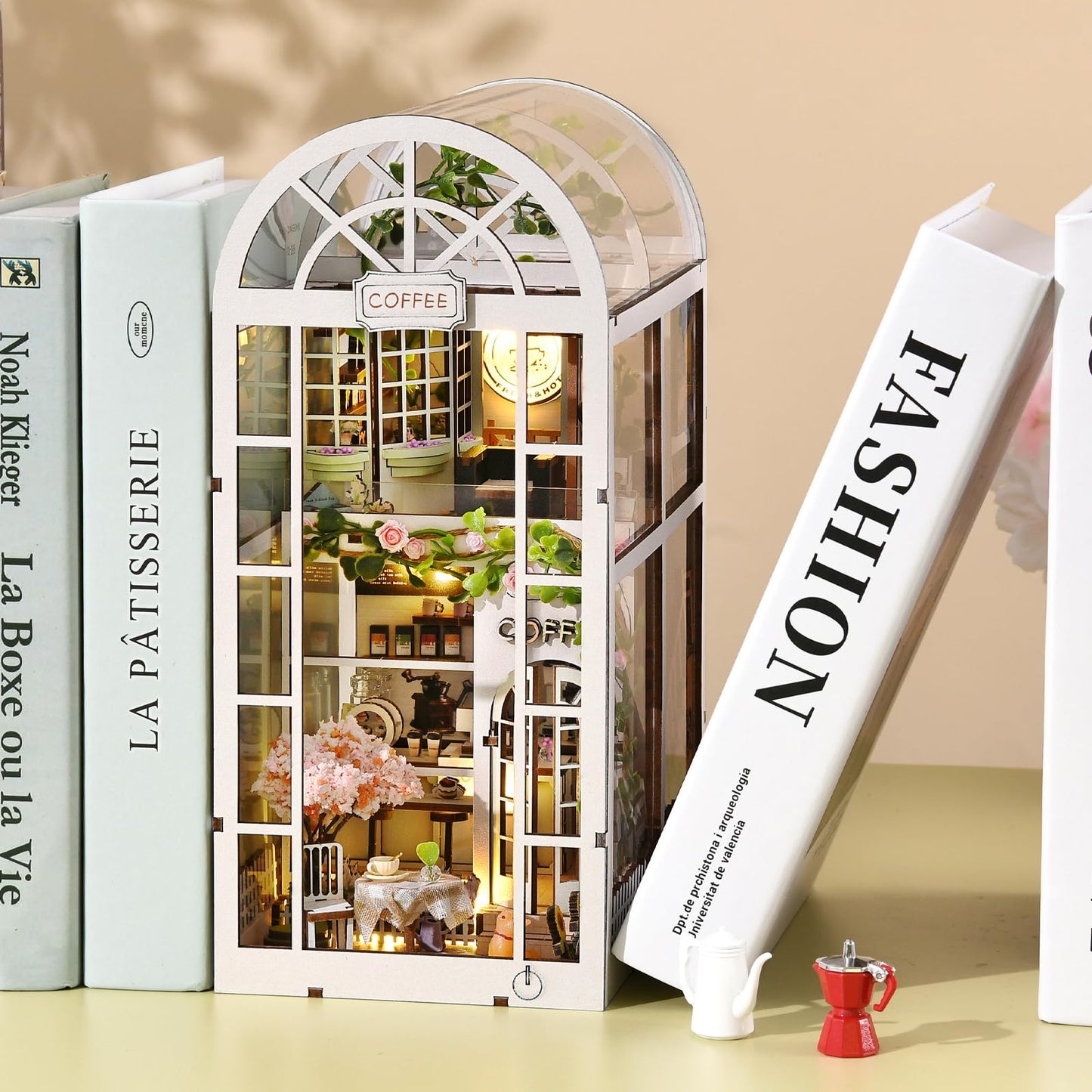 TOYQI Book Nook Kit – DIY Miniature Dollhouse for Adults & Teens | Cozy Coffee Shop Bookend