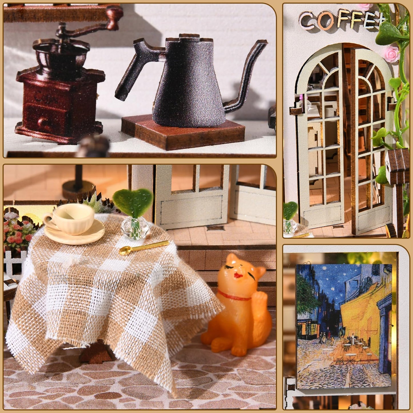 TOYQI Book Nook Kit – DIY Miniature Dollhouse for Adults & Teens | Cozy Coffee Shop Bookend
