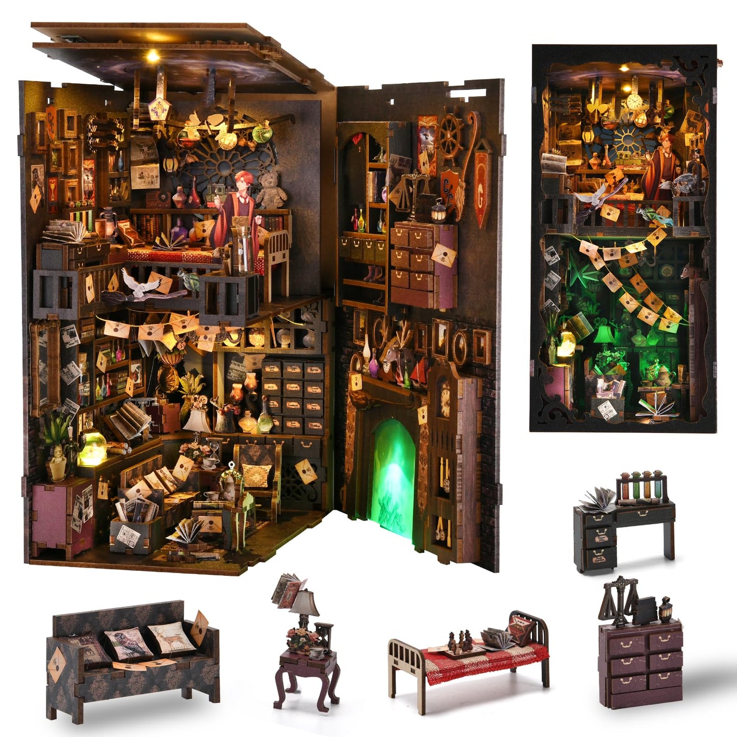 TOYQI Book Nook Kit – DIY Miniature Dollhouse with LED Light