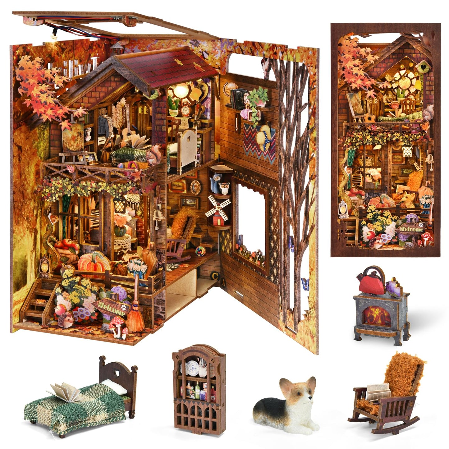 TOYQI Book Nook Kit – Twilight Cottage DIY Miniature with LED Light