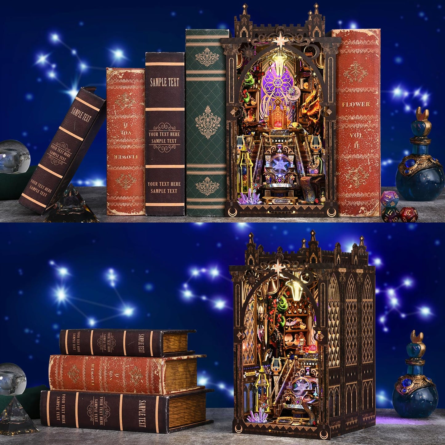 TOYQI Book Nook Kit — DIY 3D Zodiac Dollhouse with LED Light (Divination Fate Destiny, 12 Constellation Signs)