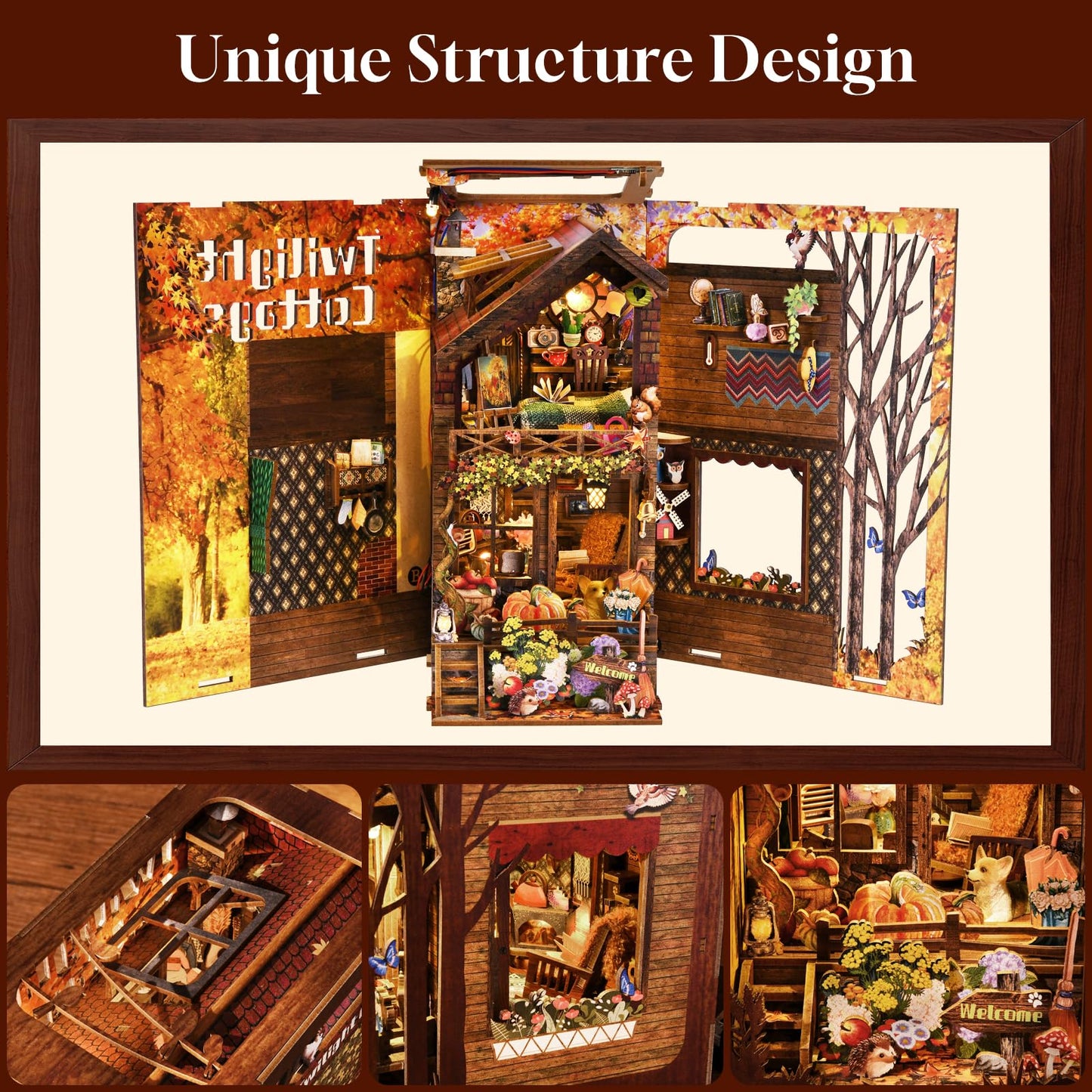 TOYQI Book Nook Kit – Twilight Cottage DIY Miniature with LED Light
