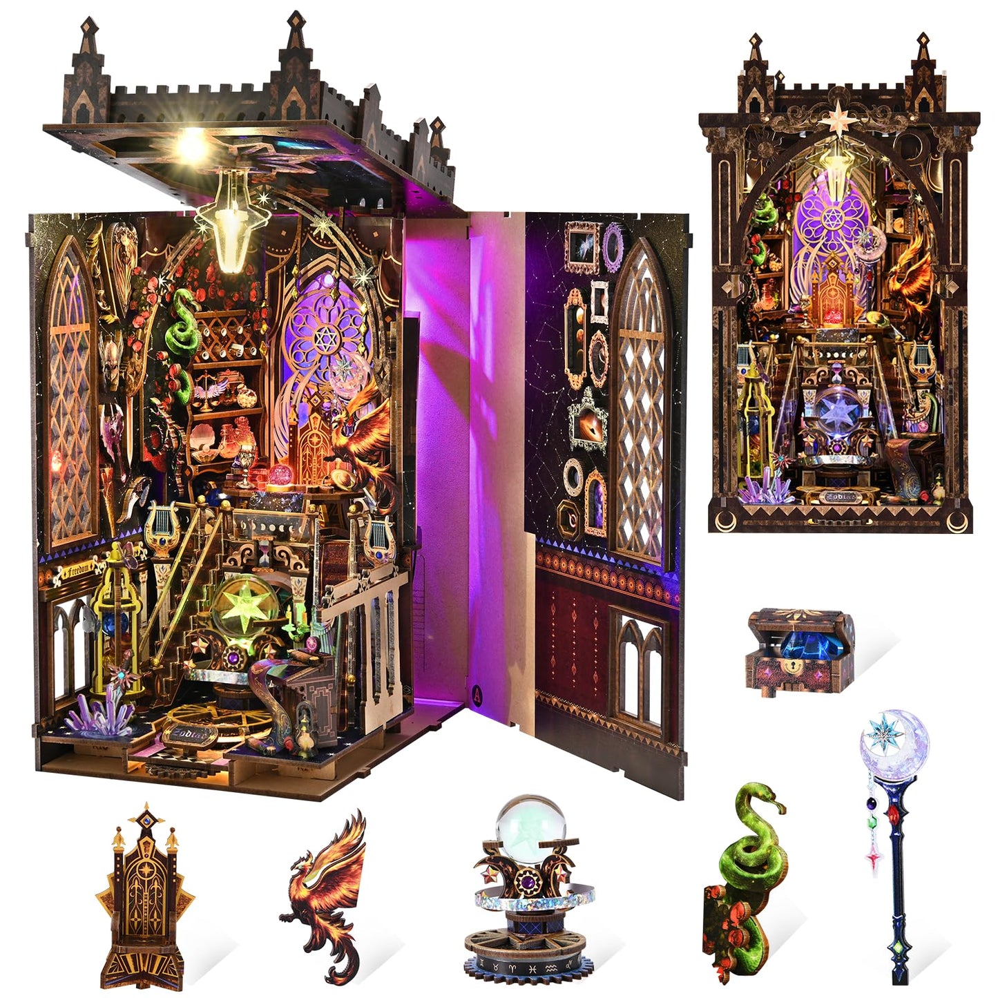 TOYQI Book Nook Kit — DIY 3D Zodiac Dollhouse with LED Light (Divination Fate Destiny, 12 Constellation Signs)