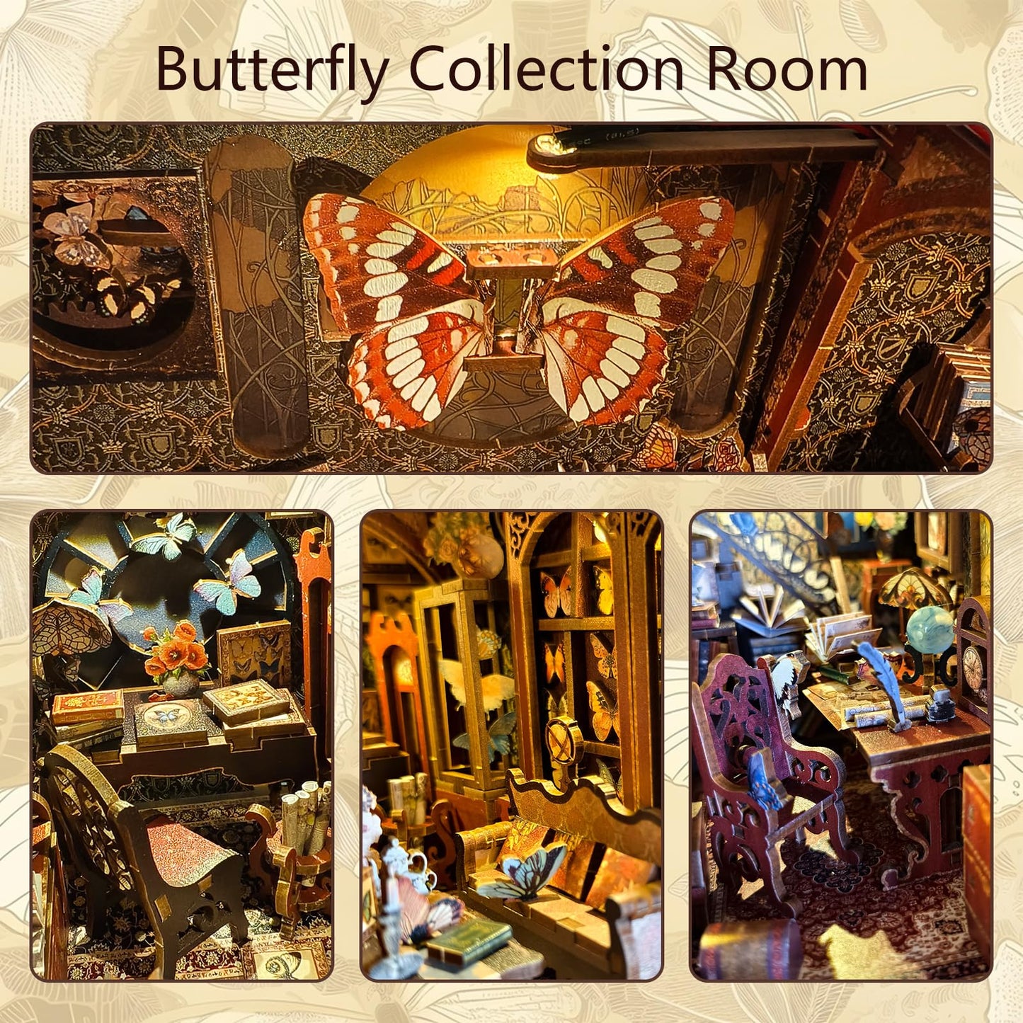 TOYQI DIY Book Nook Kit – Butterfly Themed Mini Dollhouse with LED Lights for Adults & Teens