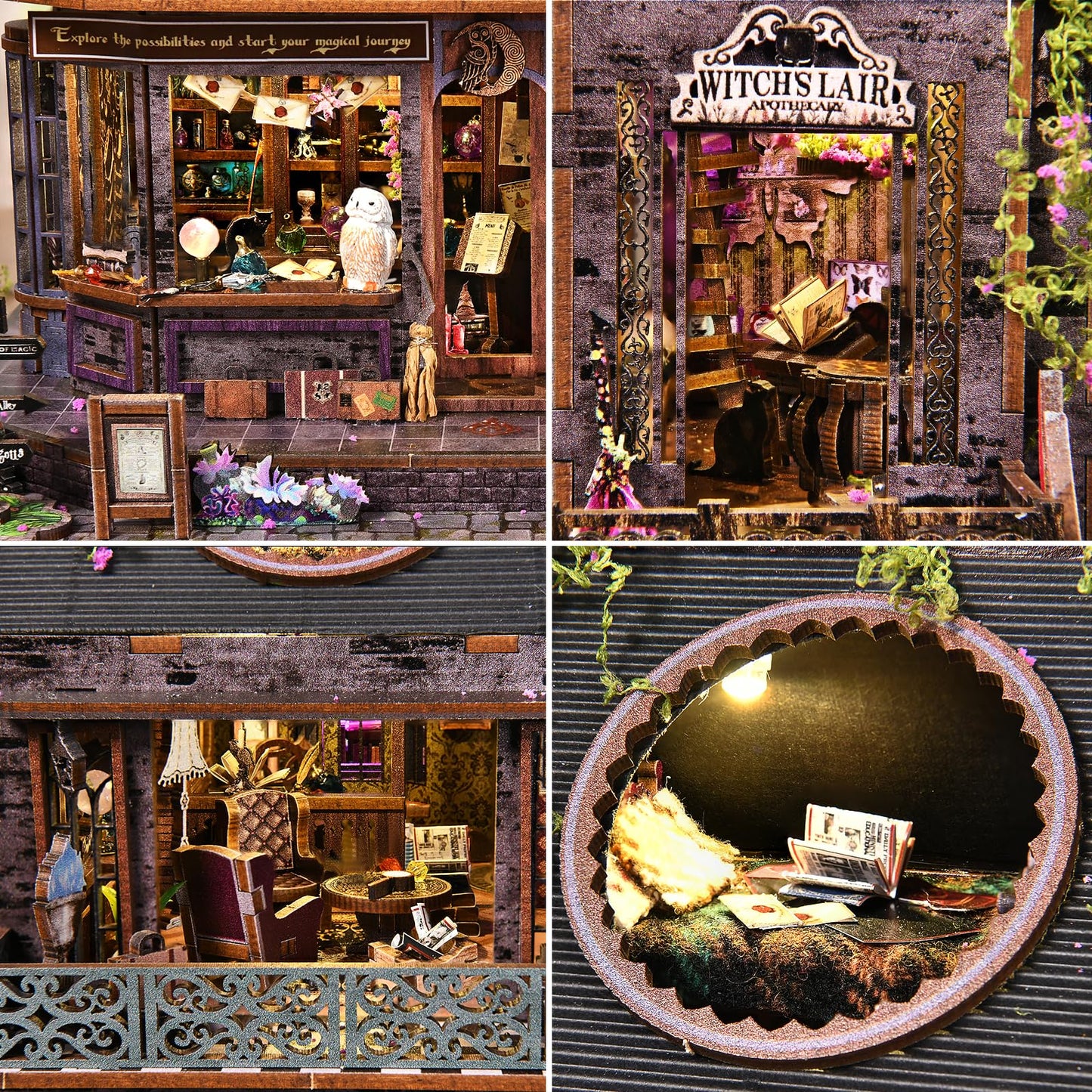 TOYQI Miniature Dollhouse Kit – Magic Castle Book Nook with LED Lights & Music Box