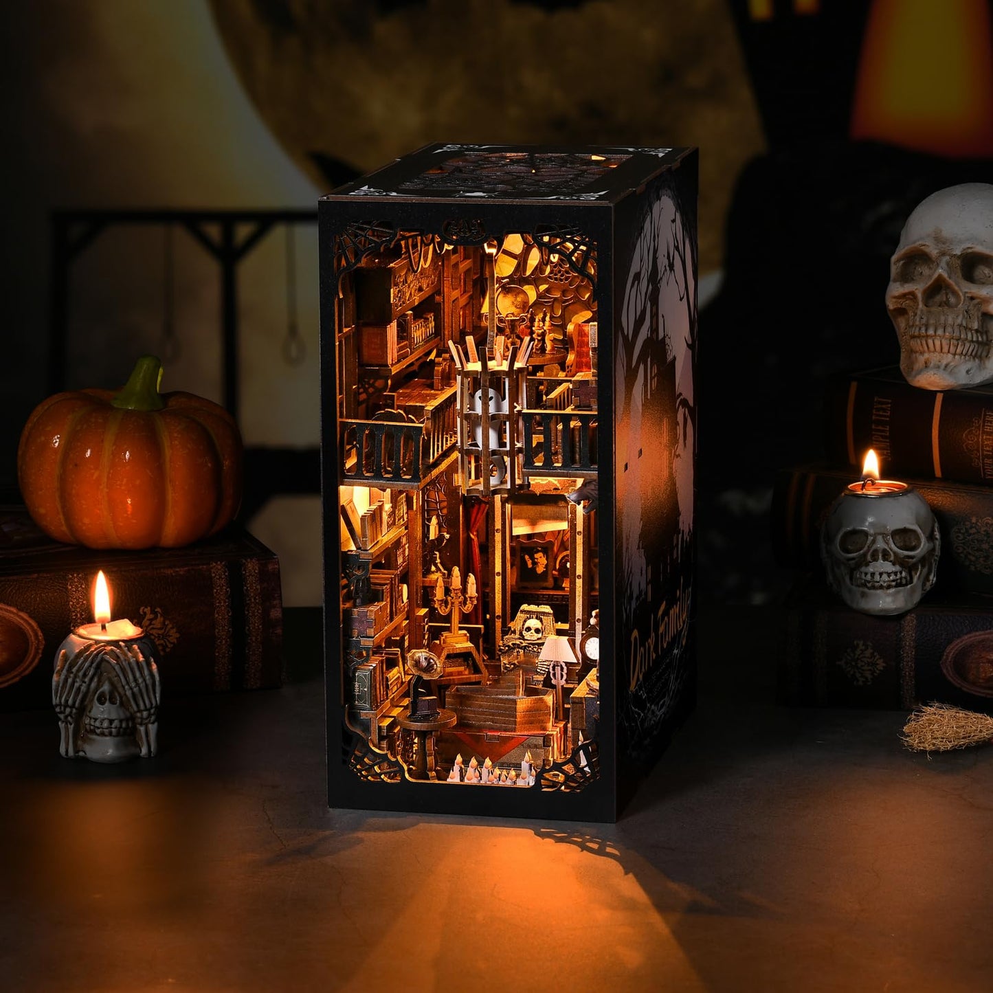 TOYQI DIY Book Nook Kit – Spooky Gothic Miniature House for Adults & Teens, 3D Puzzle with LED Light and Dust Cover