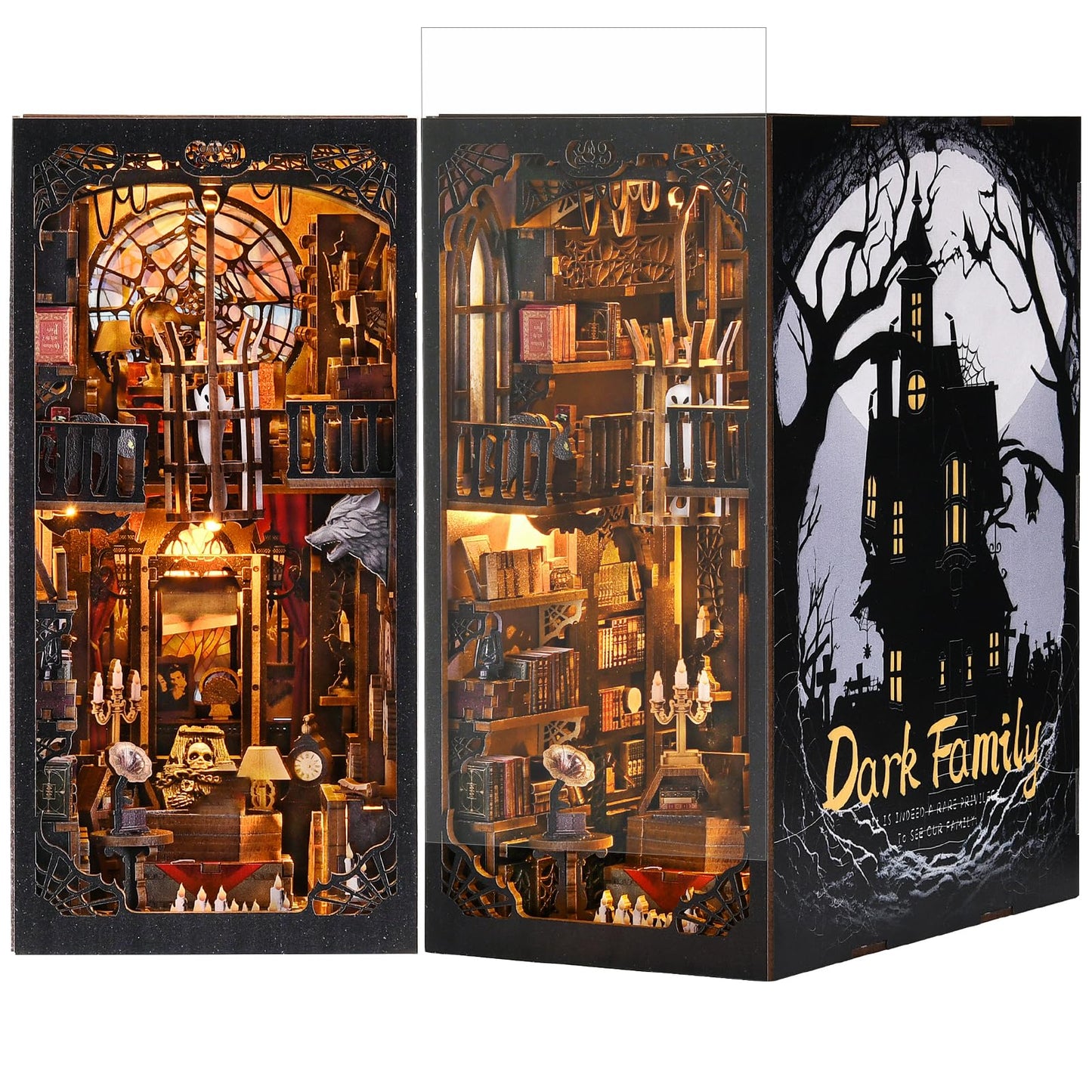 TOYQI DIY Book Nook Kit – Spooky Gothic Miniature House for Adults & Teens, 3D Puzzle with LED Light and Dust Cover